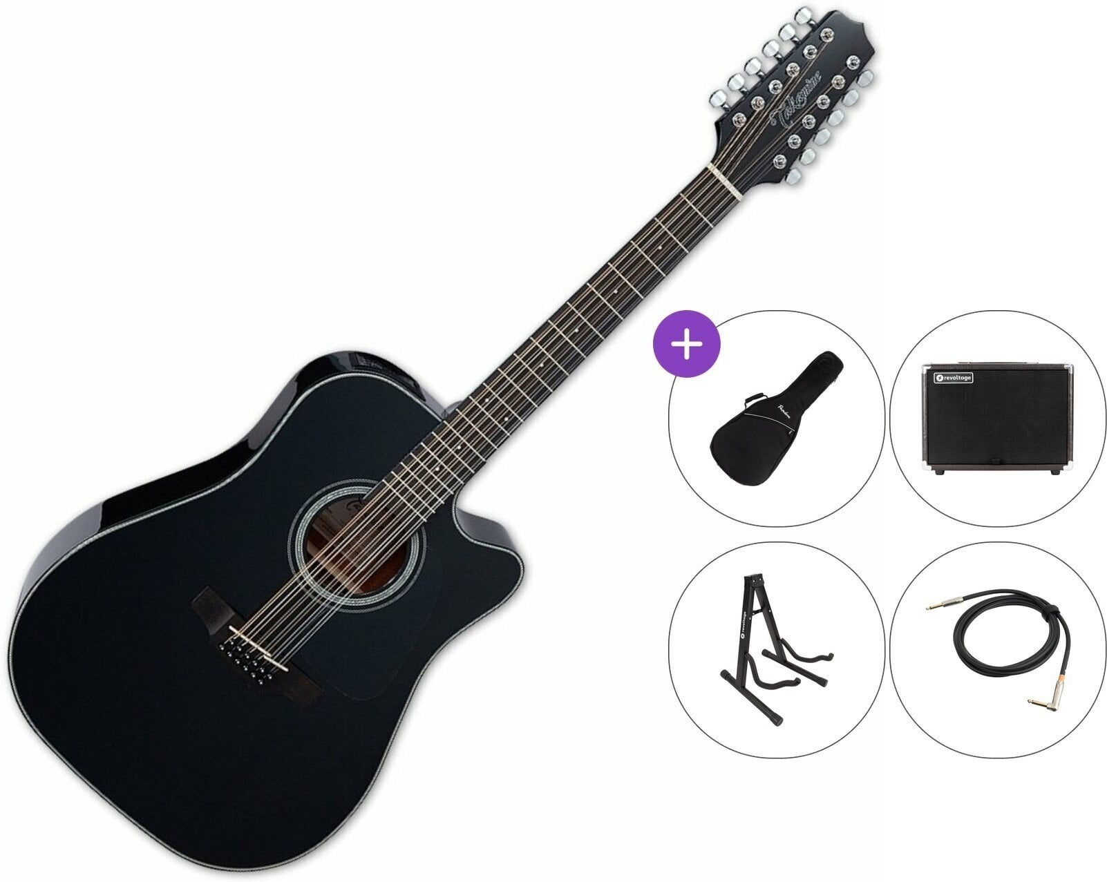12-strenget akustisk-elektrisk guitar Takamine GD30CE-12BLK Premium SET Black 12-strenget akustisk-elektrisk guitar