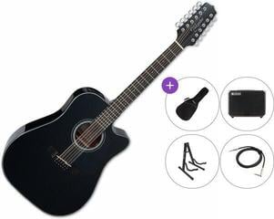 12-snarige elektrisch-akoestische gitaar Takamine GD30CE-12BLK SET Black 12-snarige elektrisch-akoestische gitaar