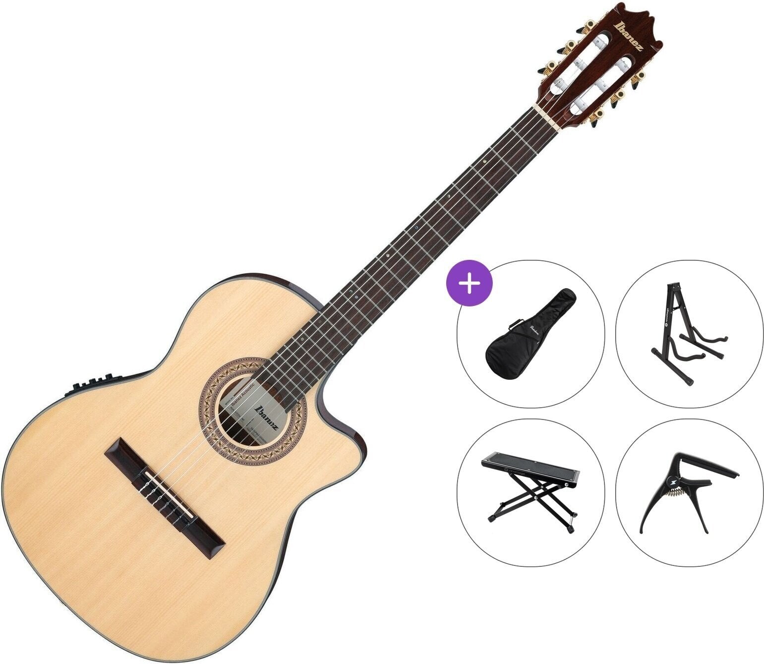 Класическа китара с предусилвател Ibanez GA35TCE-NT Premium SET 4/4 Natural High Gloss Класическа китара с предусилвател