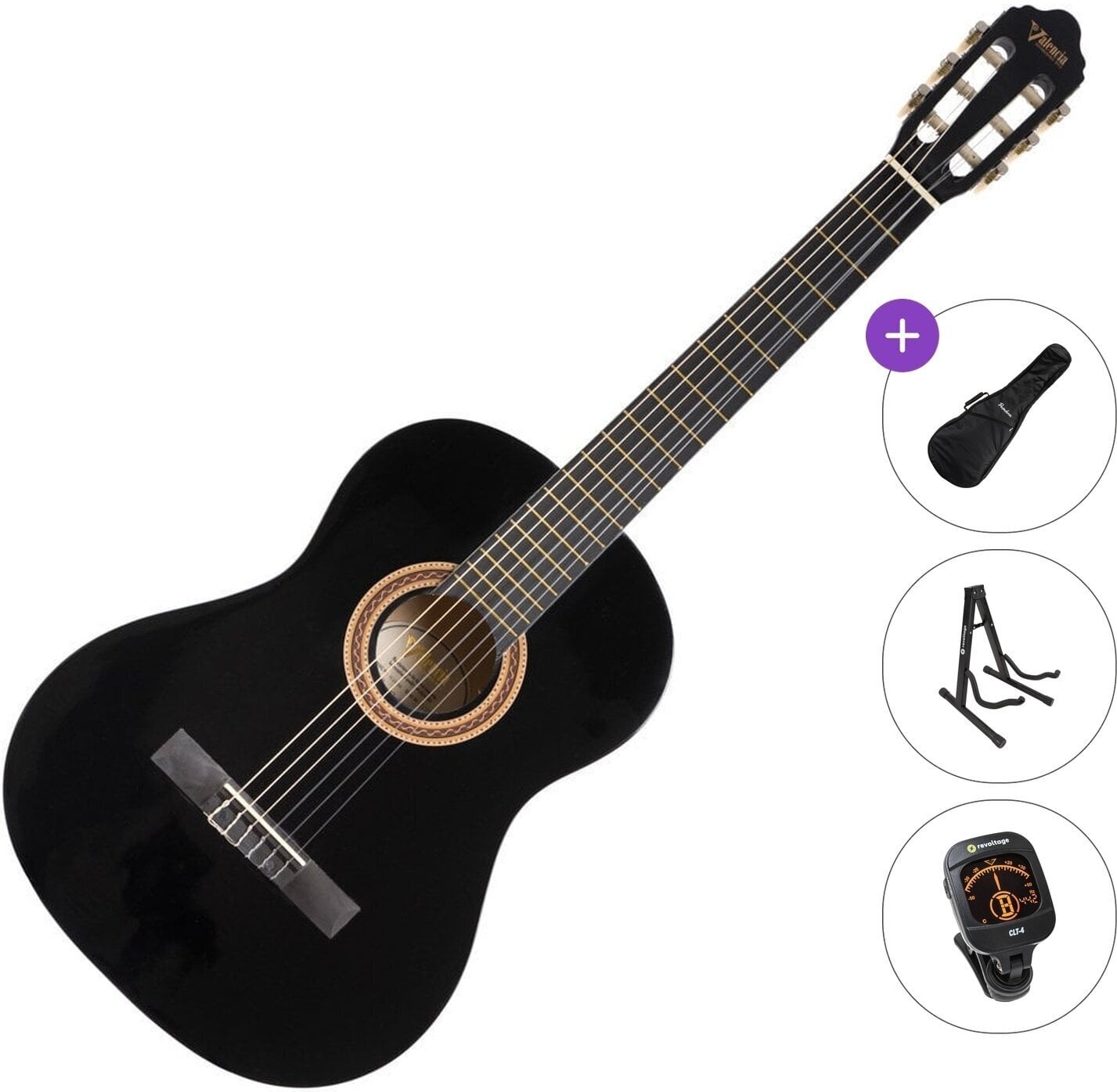 Guitare classique Valencia VC104 Standard SET 4/4 Black Guitare classique