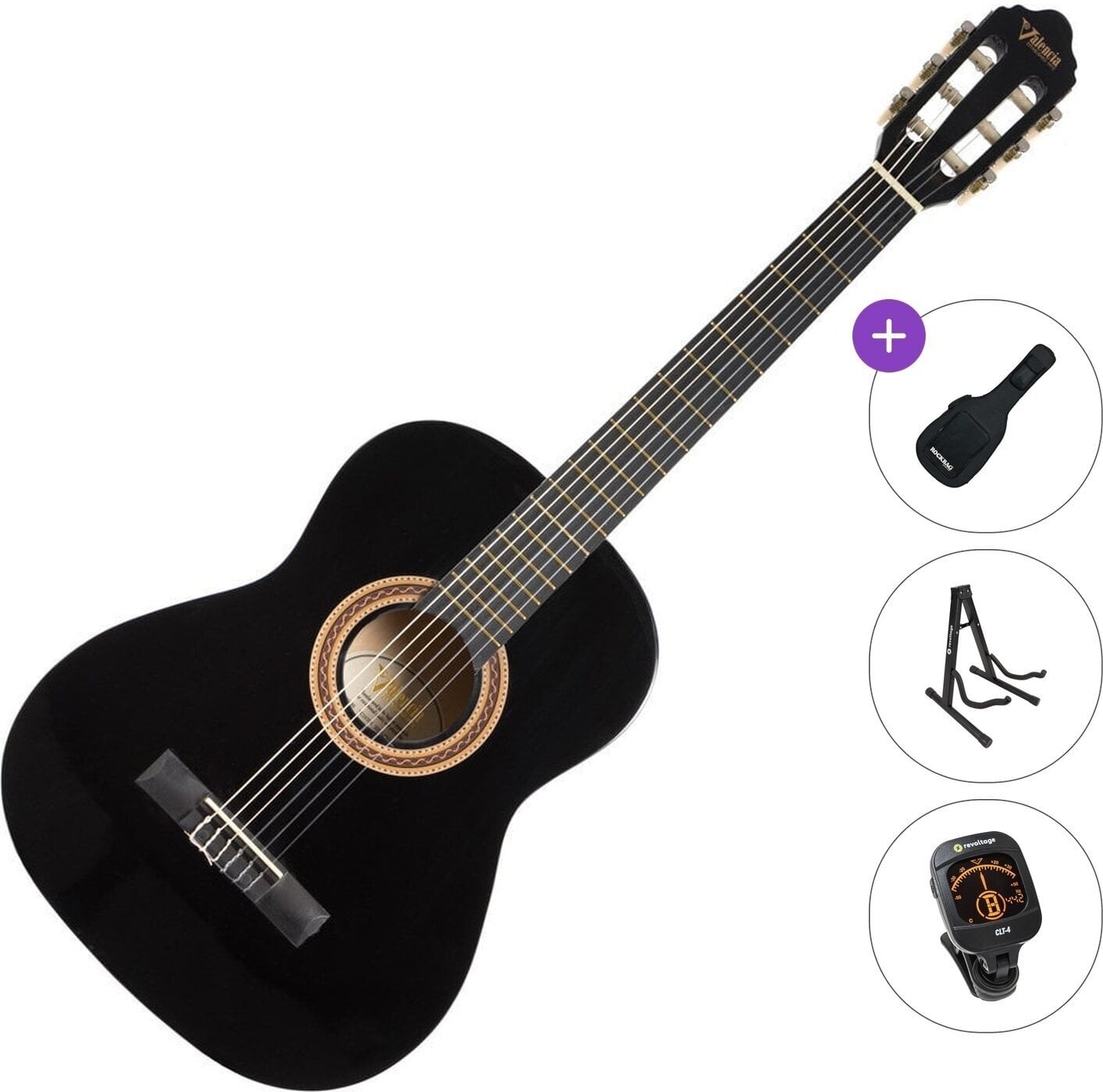 3/4 klassieke gitaar voor kinderen Valencia VC103 Standard SET Black 3/4 klassieke gitaar voor kinderen