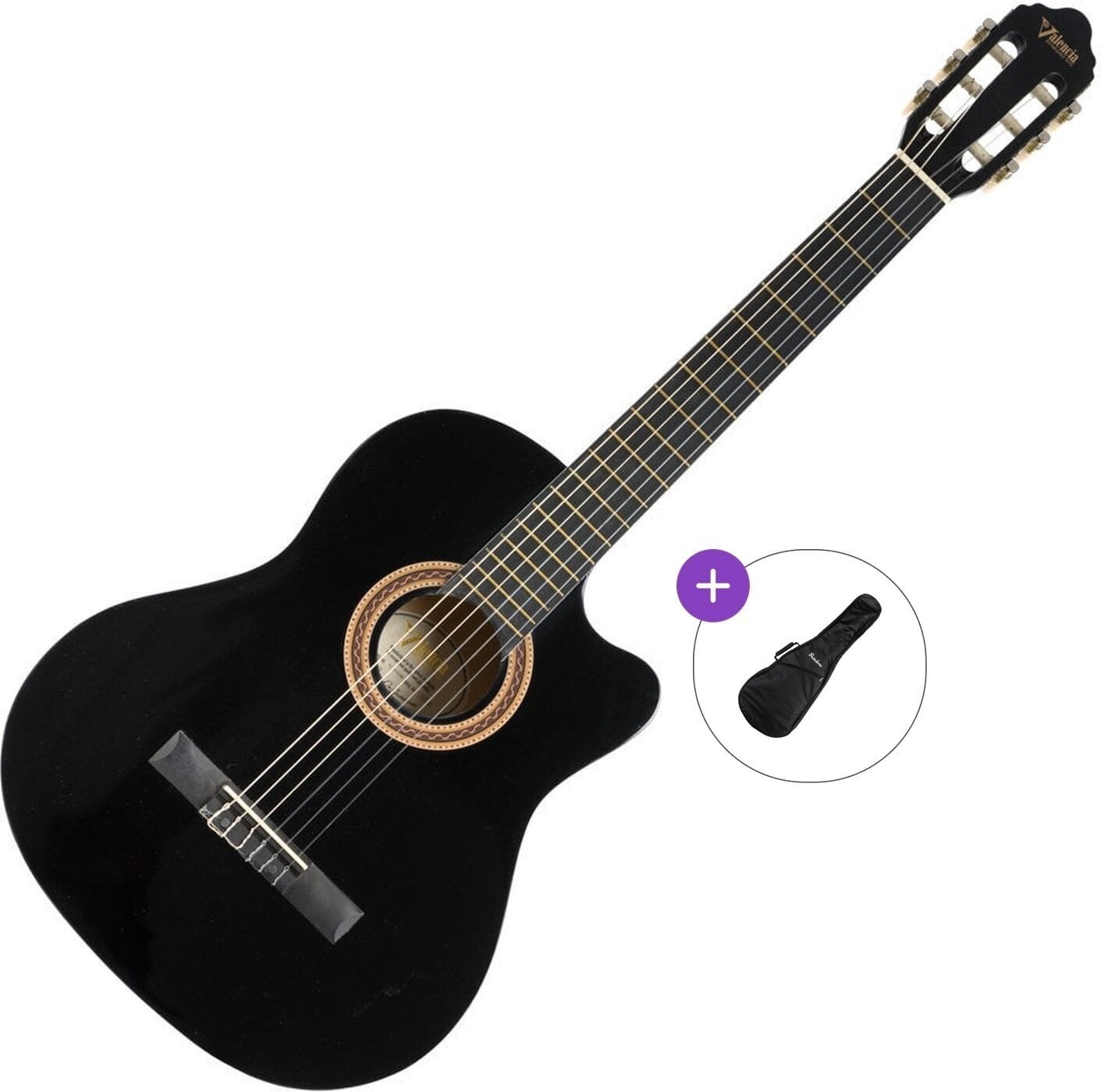 Klassisk guitar Valencia VC104C Basic SET 4/4 Black Klassisk guitar