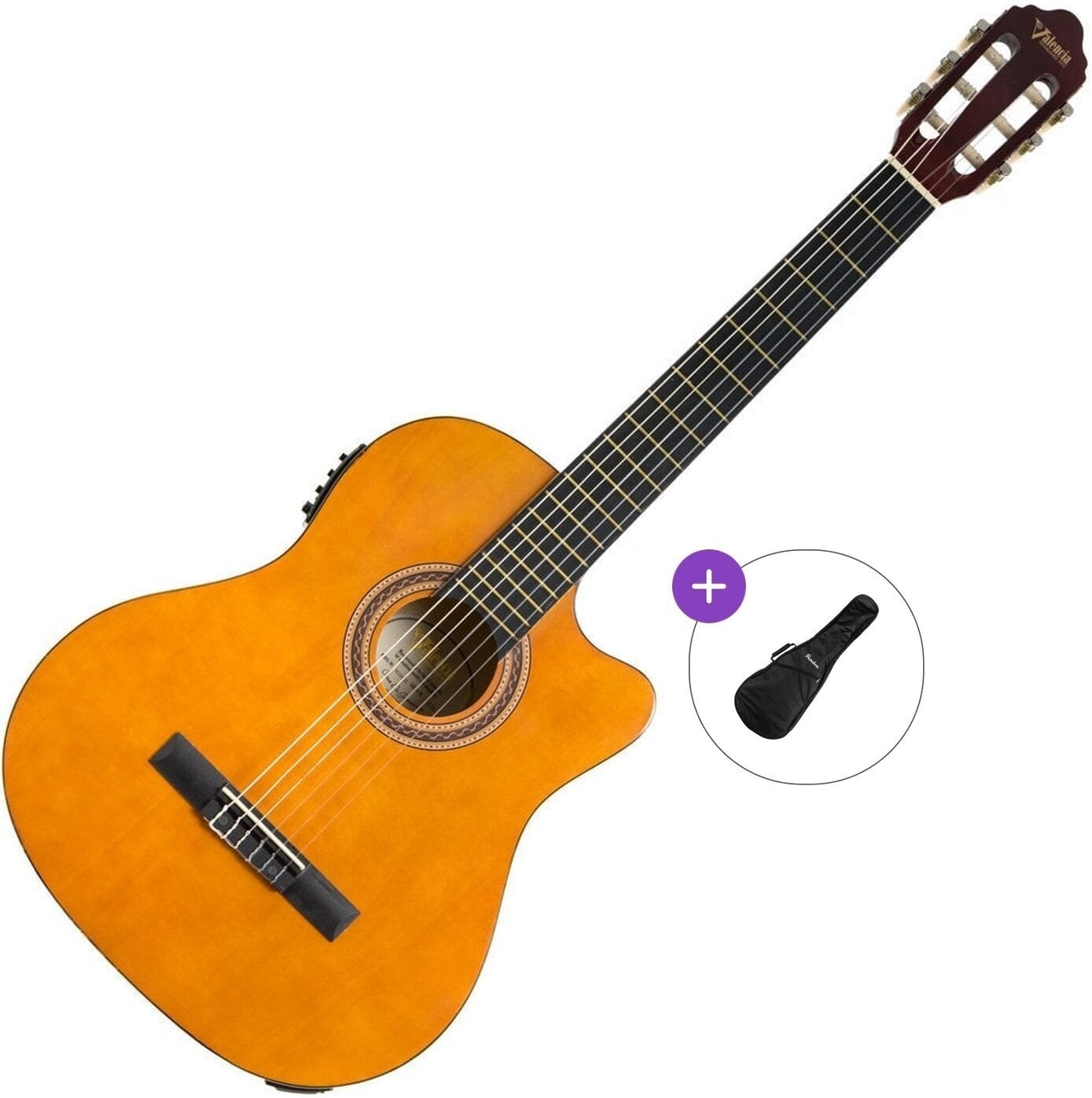 Gitara klasyczna z przetwornikiem Valencia VC104CE Basic SET 4/4 Natural Gitara klasyczna z przetwornikiem