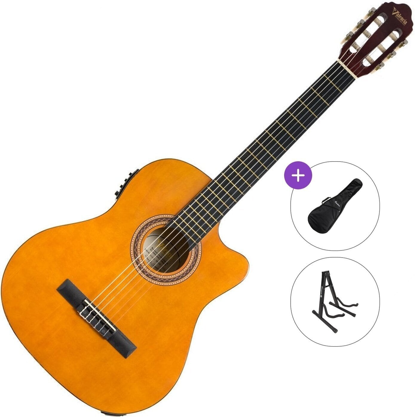 Gitara klasyczna z przetwornikiem Valencia VC104CE Standard SET 4/4 Natural Gitara klasyczna z przetwornikiem