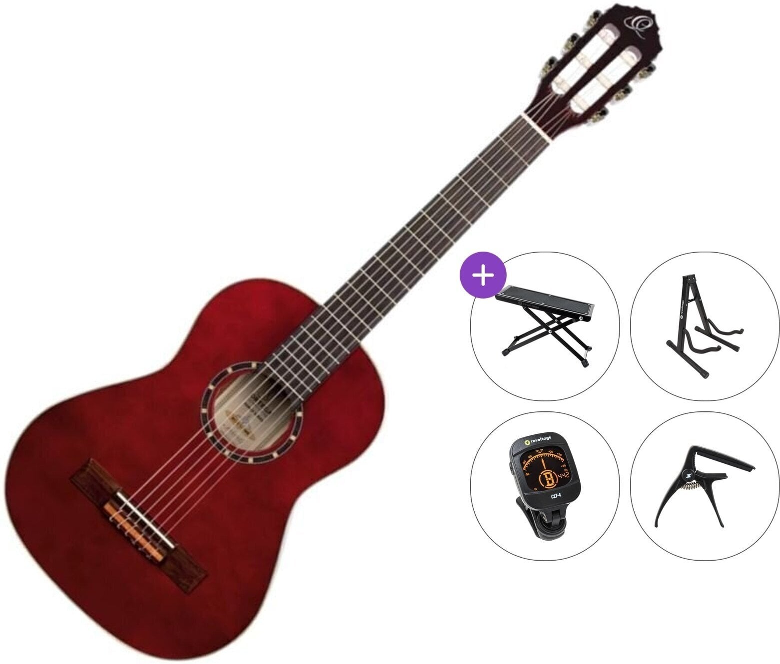 Semi-klassieke gitaar voor kinderen Ortega R121 Premium SET Wine Red Semi-klassieke gitaar voor kinderen