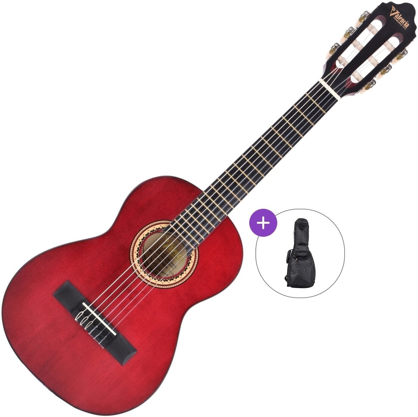 1/4 Konzertgitarre für Kinder Valencia VC201 Basic SET Trans Wine Red 1/4 Konzertgitarre für Kinder