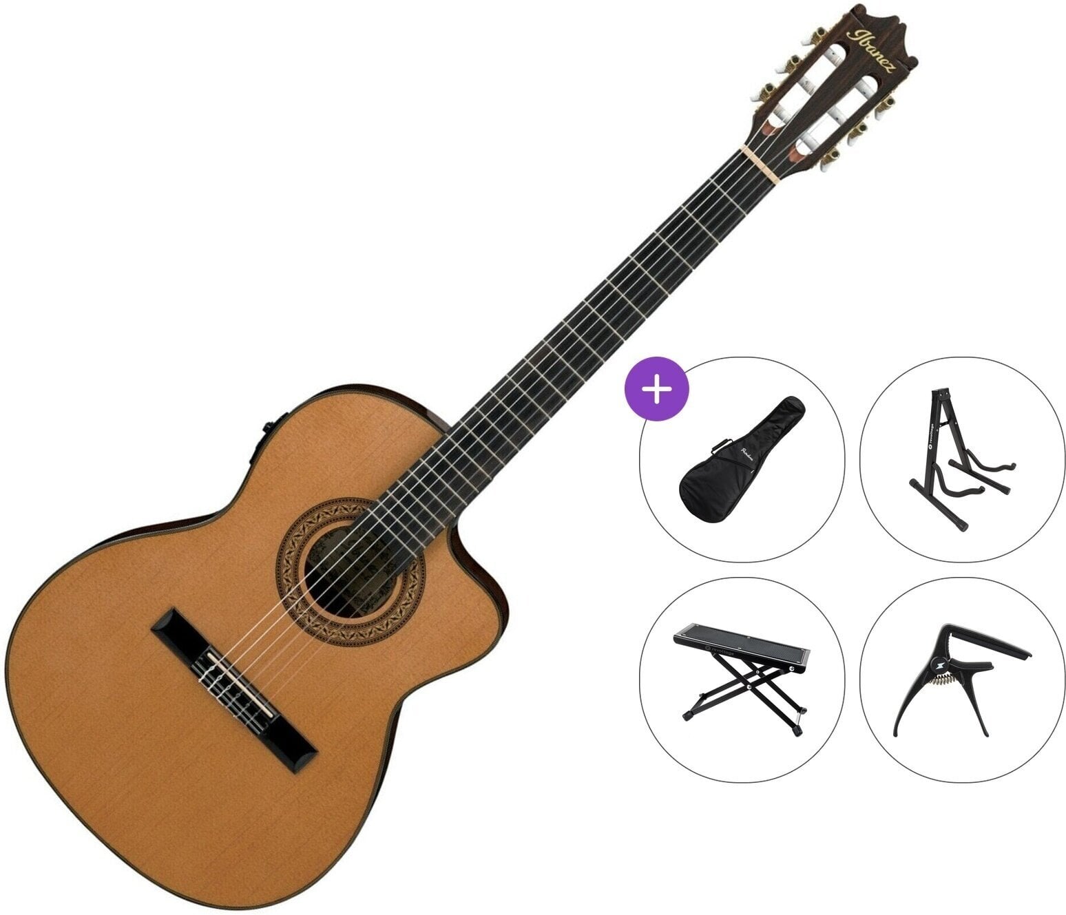 Klasična kitara z elektroniko Ibanez GA5TCE-AM Premium SET 4/4 Amber Klasična kitara z elektroniko