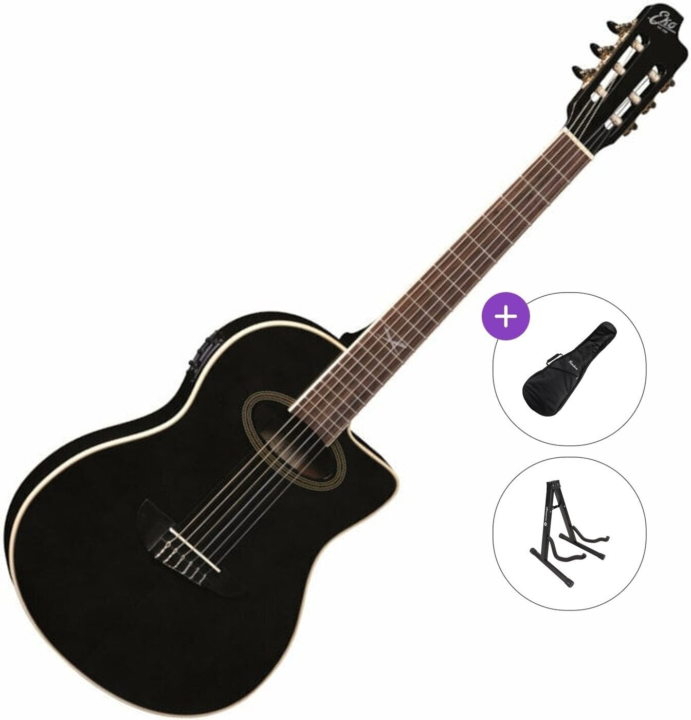 Klassieke gitaar met elektronica Eko guitars NXT N100e Standard SET 4/4 Black Klassieke gitaar met elektronica