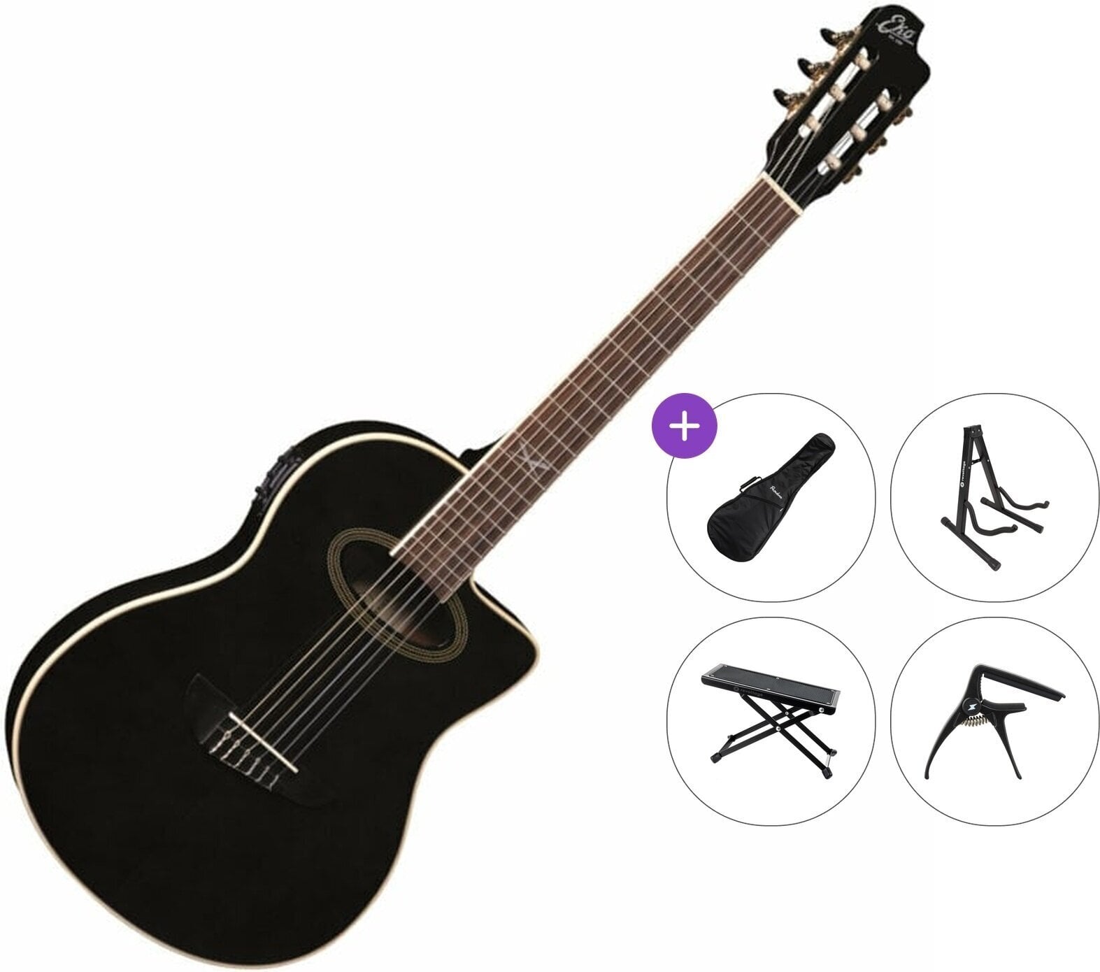 Konzertgitarre mit Tonabnehmer Eko guitars NXT N100e Premium SET 4/4 Black Konzertgitarre mit Tonabnehmer