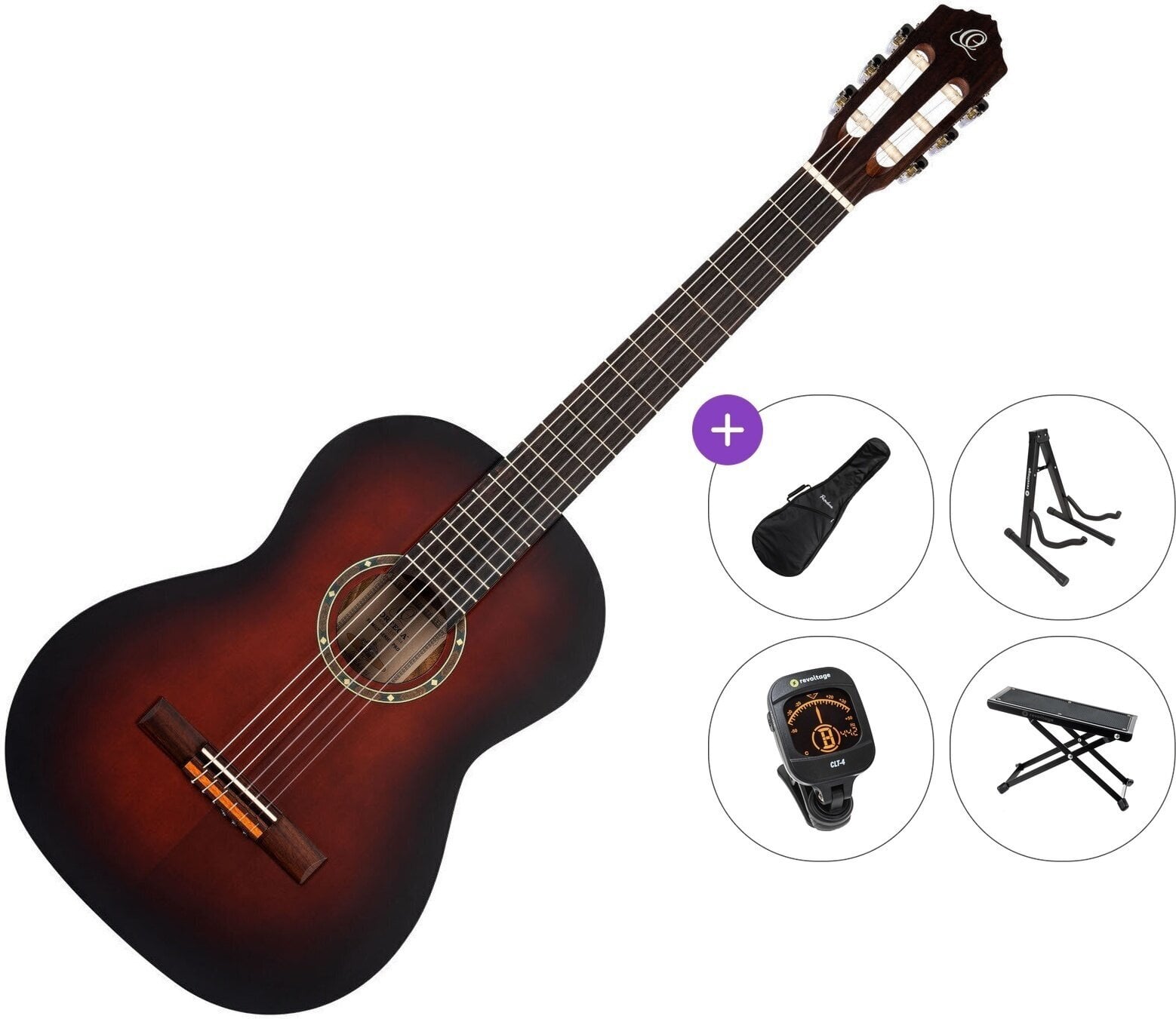 Klassieke gitaar Ortega R55BFT Premium SET 4/4 Burbon Burst Klassieke gitaar