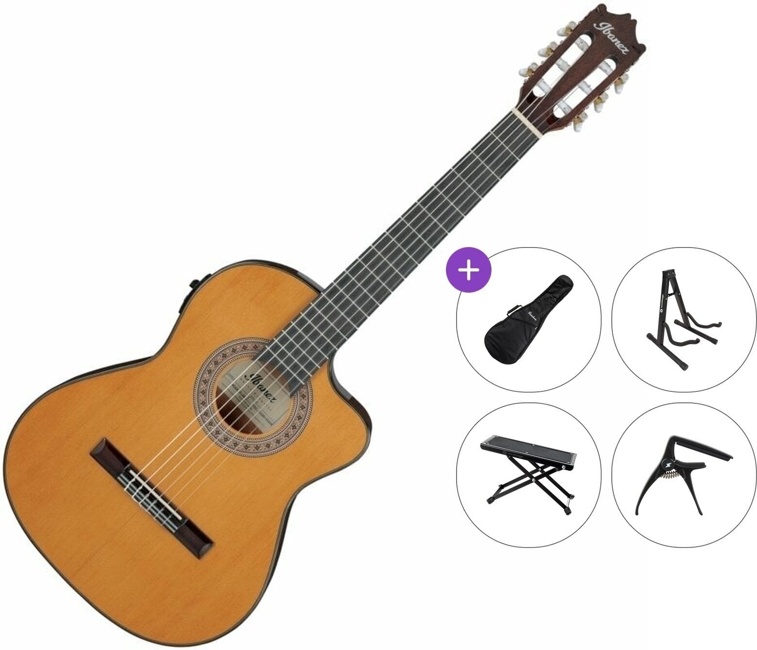 Elektro klasična gitara Ibanez GA5TCE3Q-AM Premium SET 3/4 Amber Elektro klasična gitara