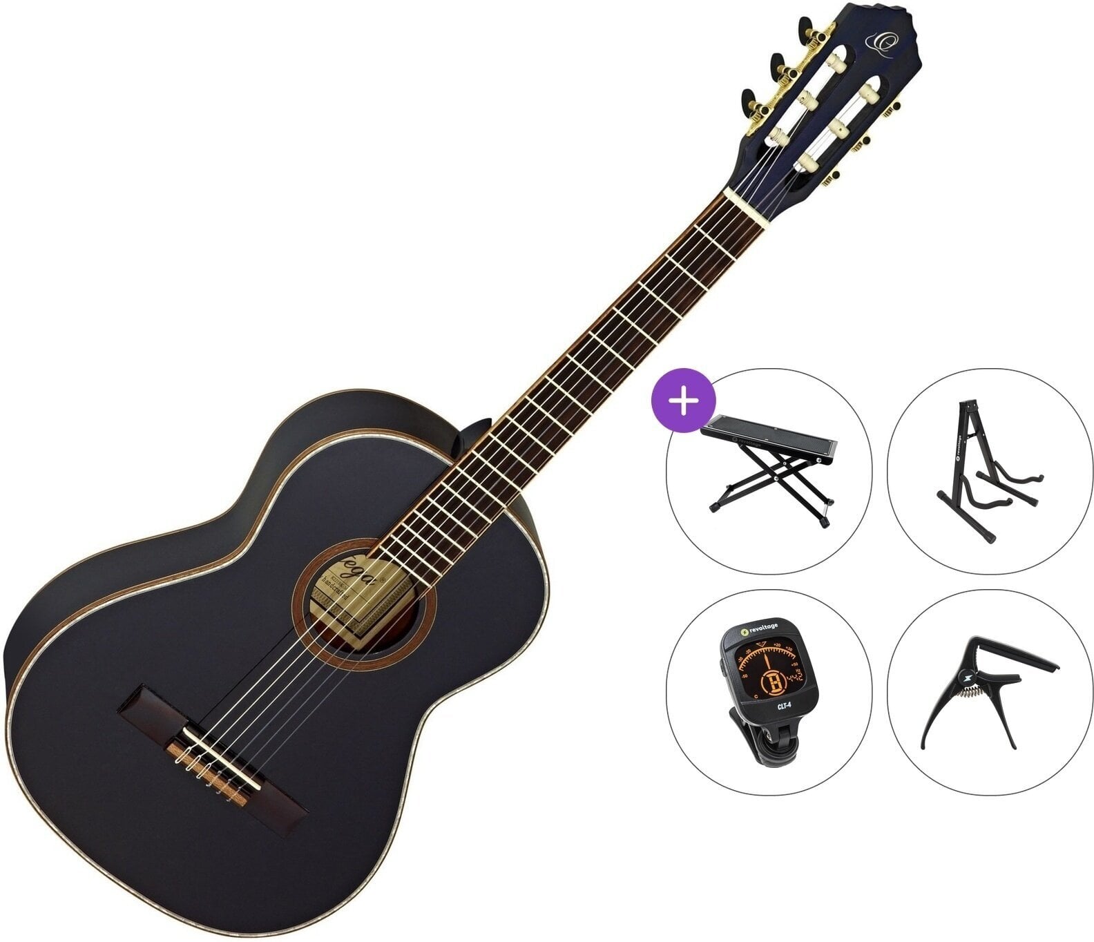 3/4 dječja klasična gitara Ortega R221BK Premium SET Black 3/4 dječja klasična gitara