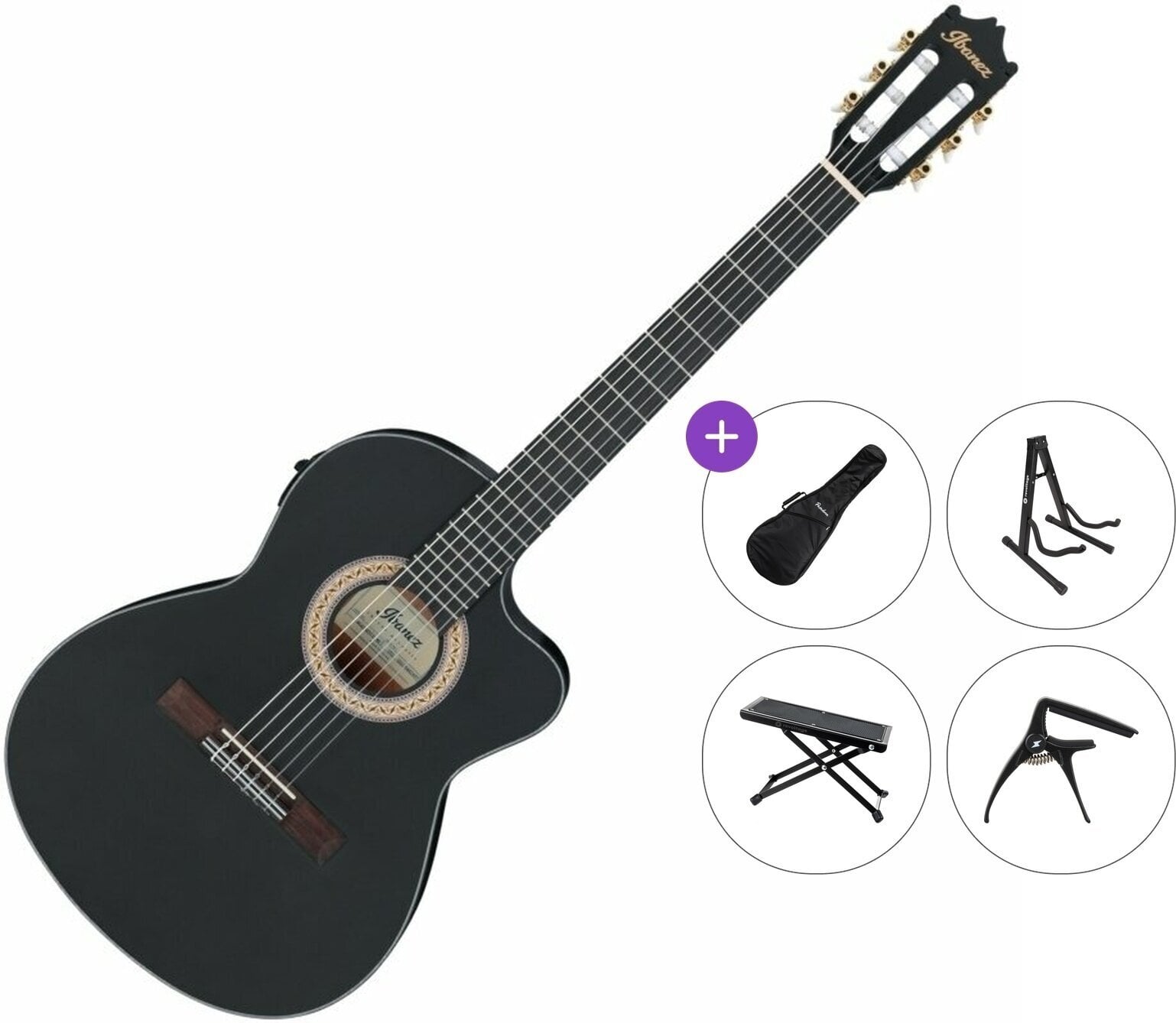 Klasiskā ģitāra ar priekšpastiprinātāju Ibanez GA5MHTCE-WK Premium SET 4/4 Weathered Black Open Pore Klasiskā ģitāra ar priekšpastiprinātāju