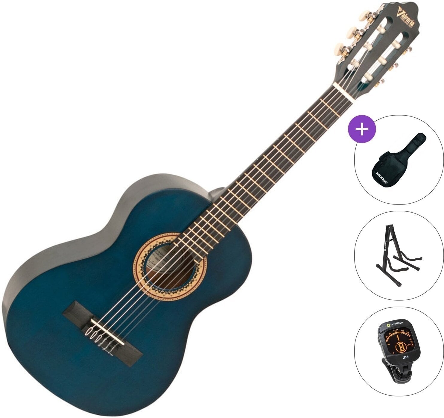 Klassisk guitar Valencia VC202 Standard SET Transparent Blue Klassisk guitar