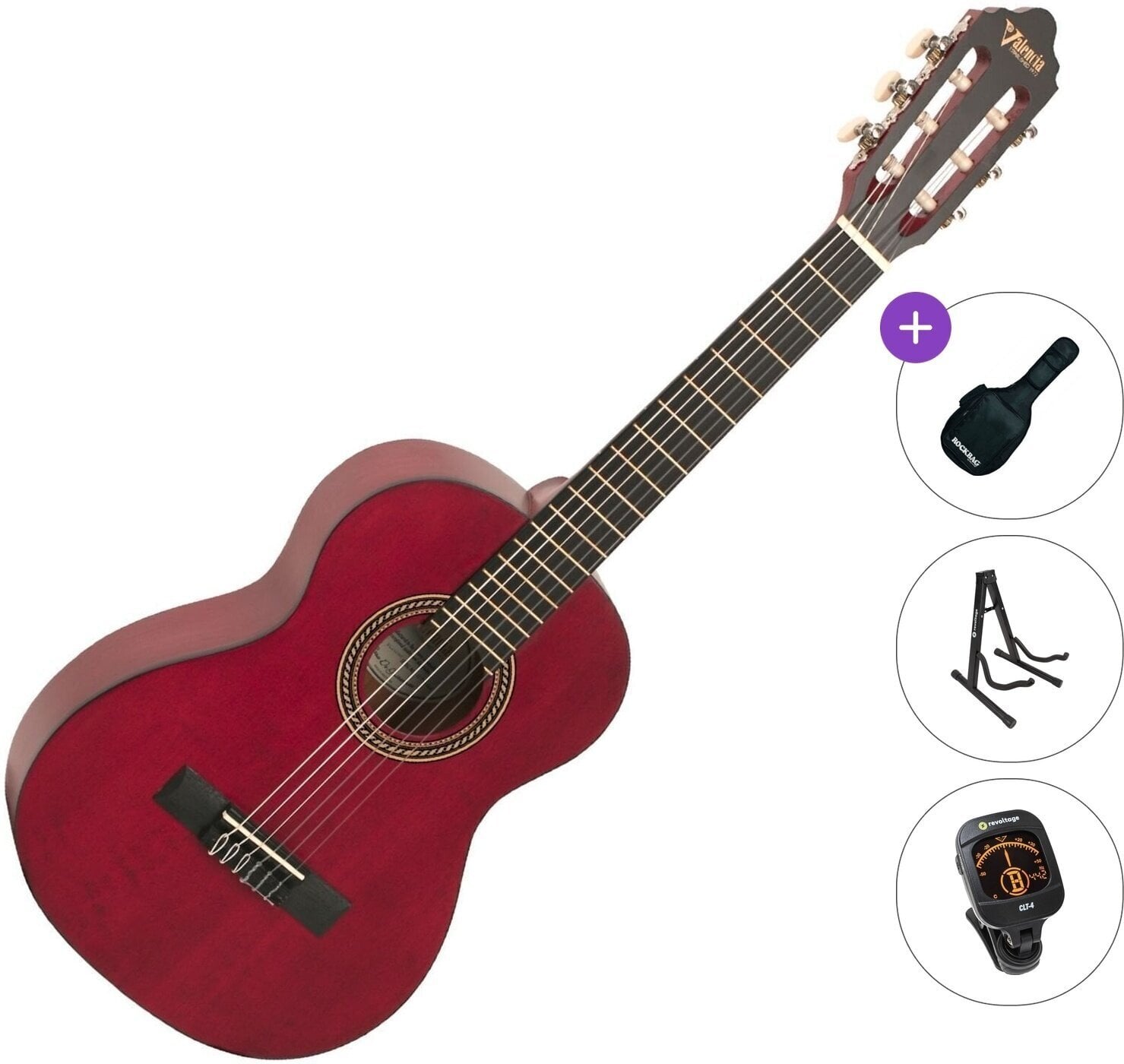 Klassisk guitar Valencia VC202 Standard SET Transparent Wine Red Klassisk guitar
