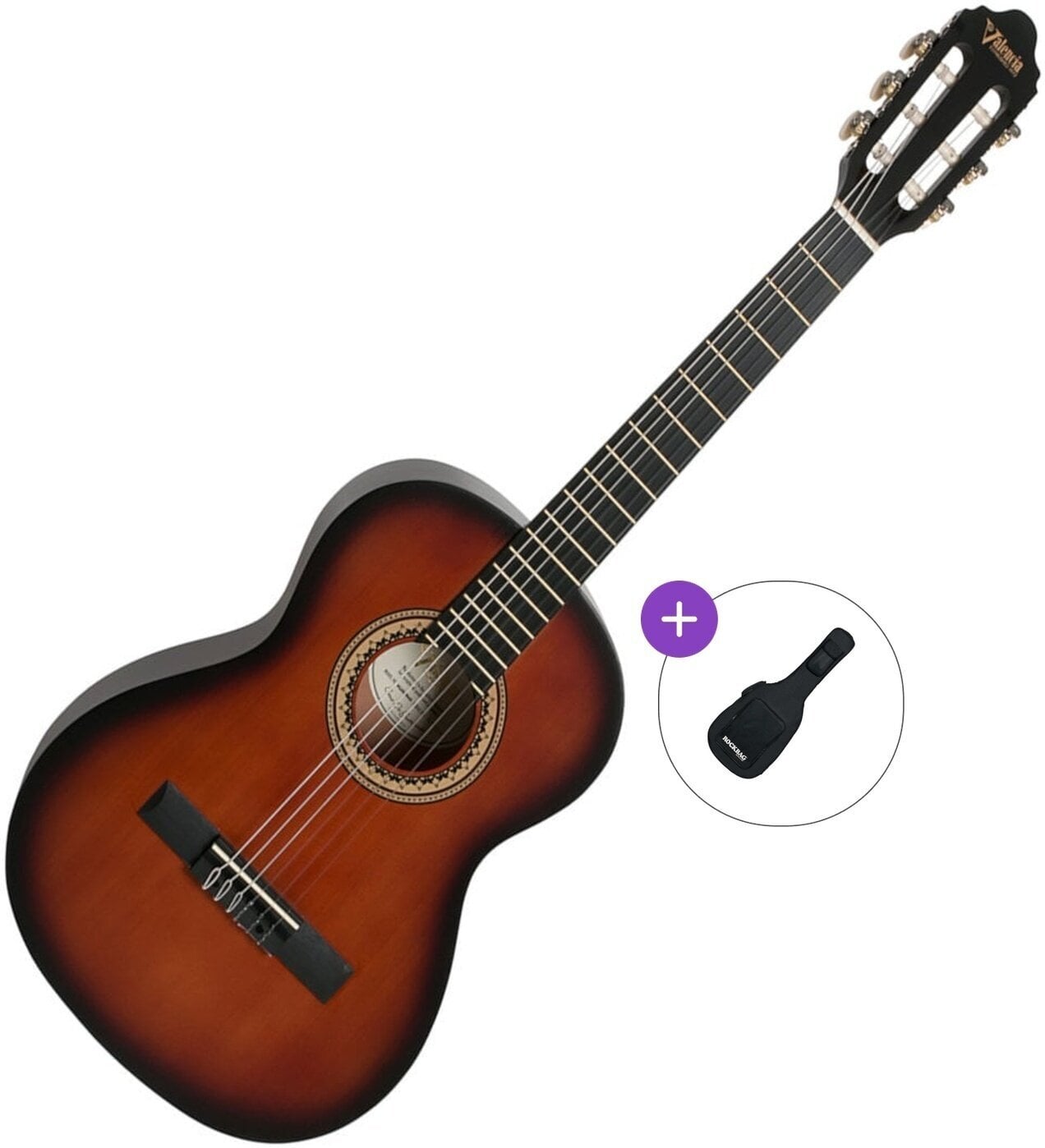 3/4 Konzertgitarre für Kinder Valencia VC203 Basic SET Sunburst 3/4 Konzertgitarre für Kinder
