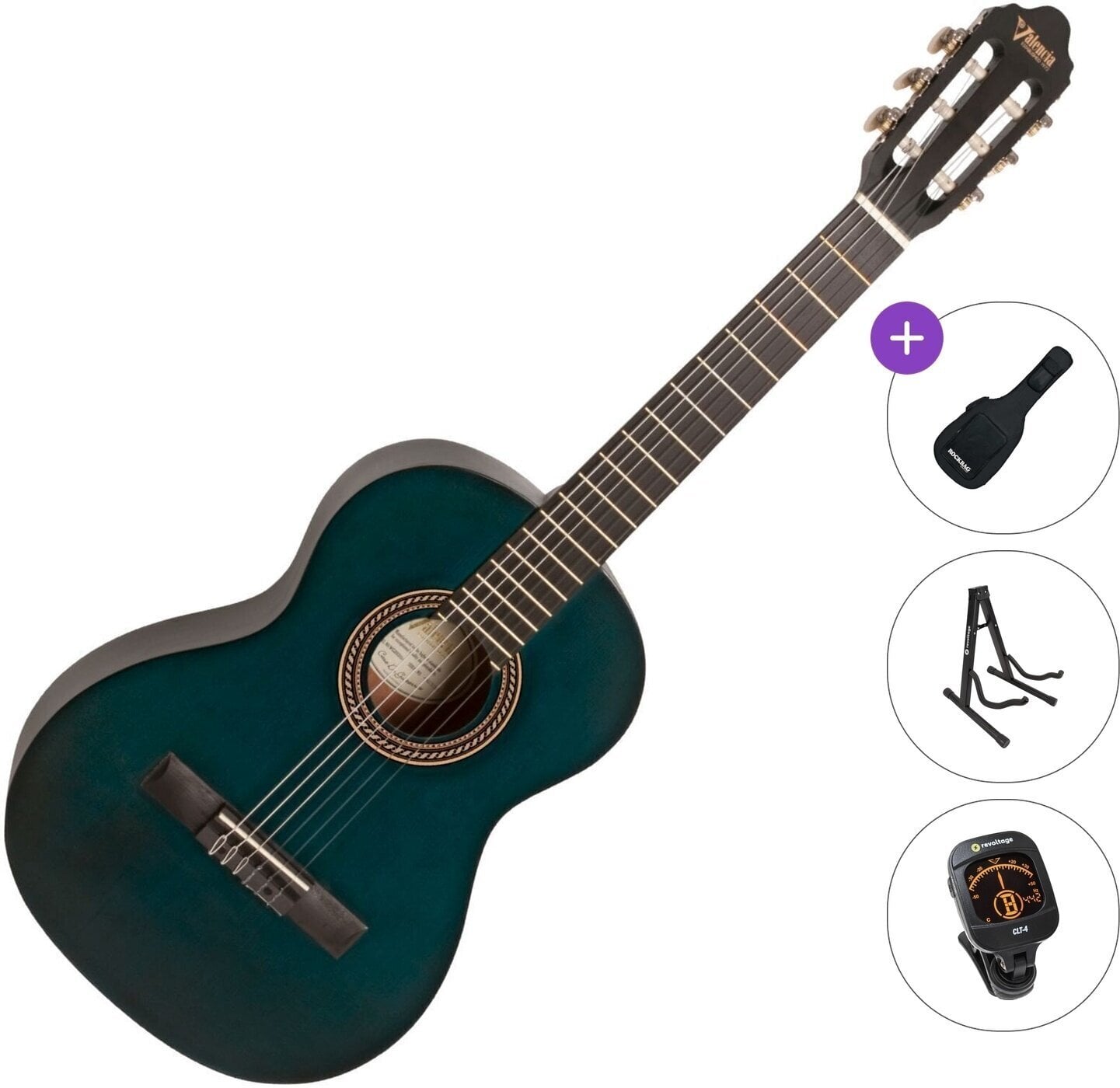 Klassinen kitara Valencia VC203 Standard SET Transparent Blue Klassinen kitara