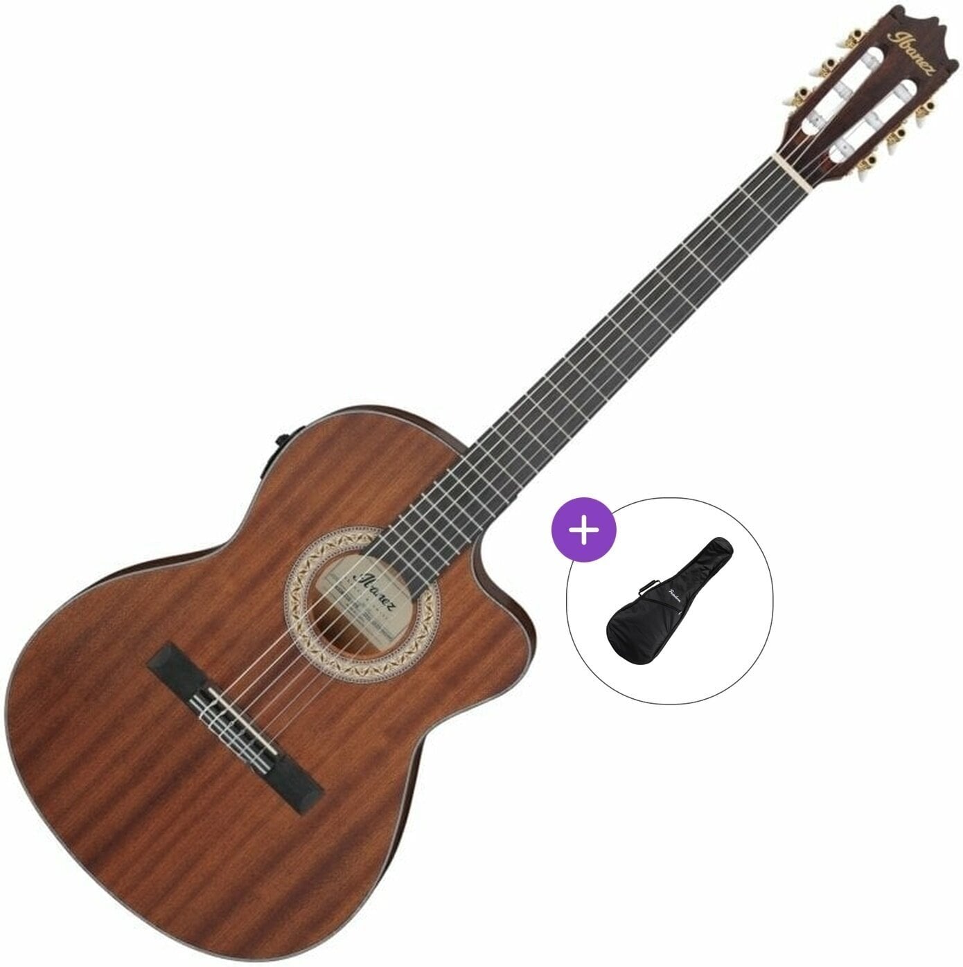 Klasiskā ģitāra ar priekšpastiprinātāju Ibanez GA5MHTCE-OPN Basic SET 4/4 Open Pore Natural Klasiskā ģitāra ar priekšpastiprinātāju