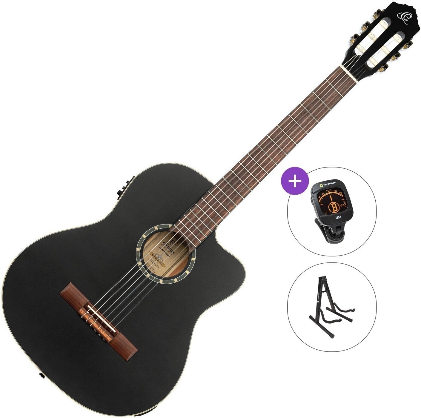 Konzertgitarre mit Tonabnehmer Ortega RCE125SN Standard SET 4/4 Black Konzertgitarre mit Tonabnehmer