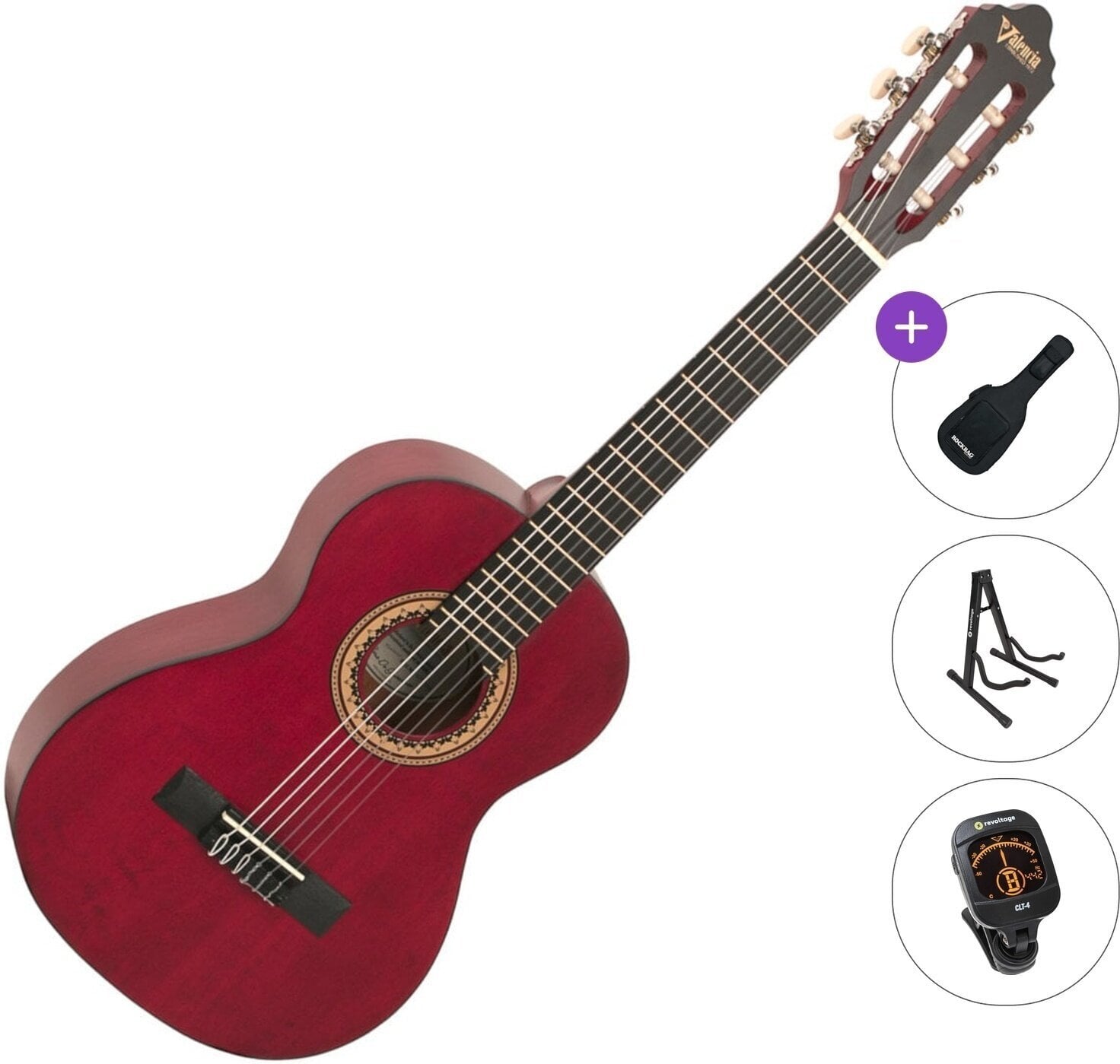 Klassikaline kitarr Valencia VC203 Standard SET Transparent Wine Red Klassikaline kitarr