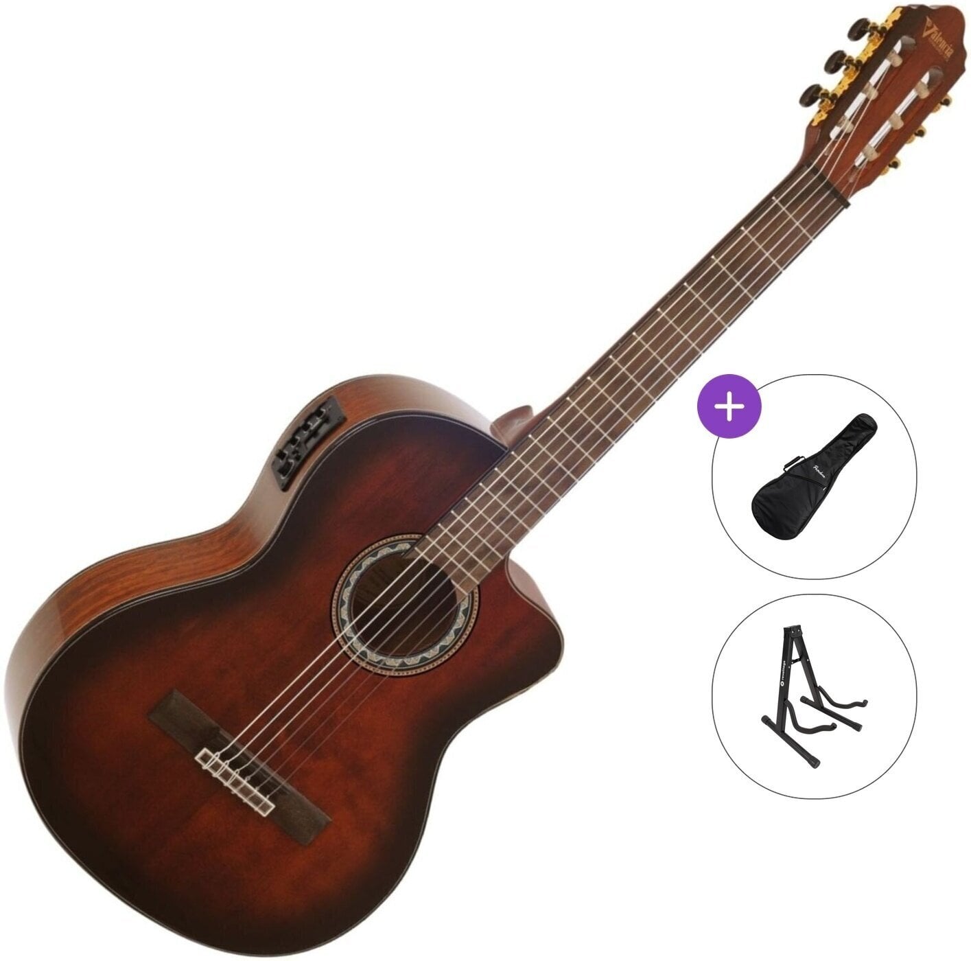 Gitara klasyczna z przetwornikiem Valencia VC564CE Standard SET 4/4 Brown Sunburst Gitara klasyczna z przetwornikiem