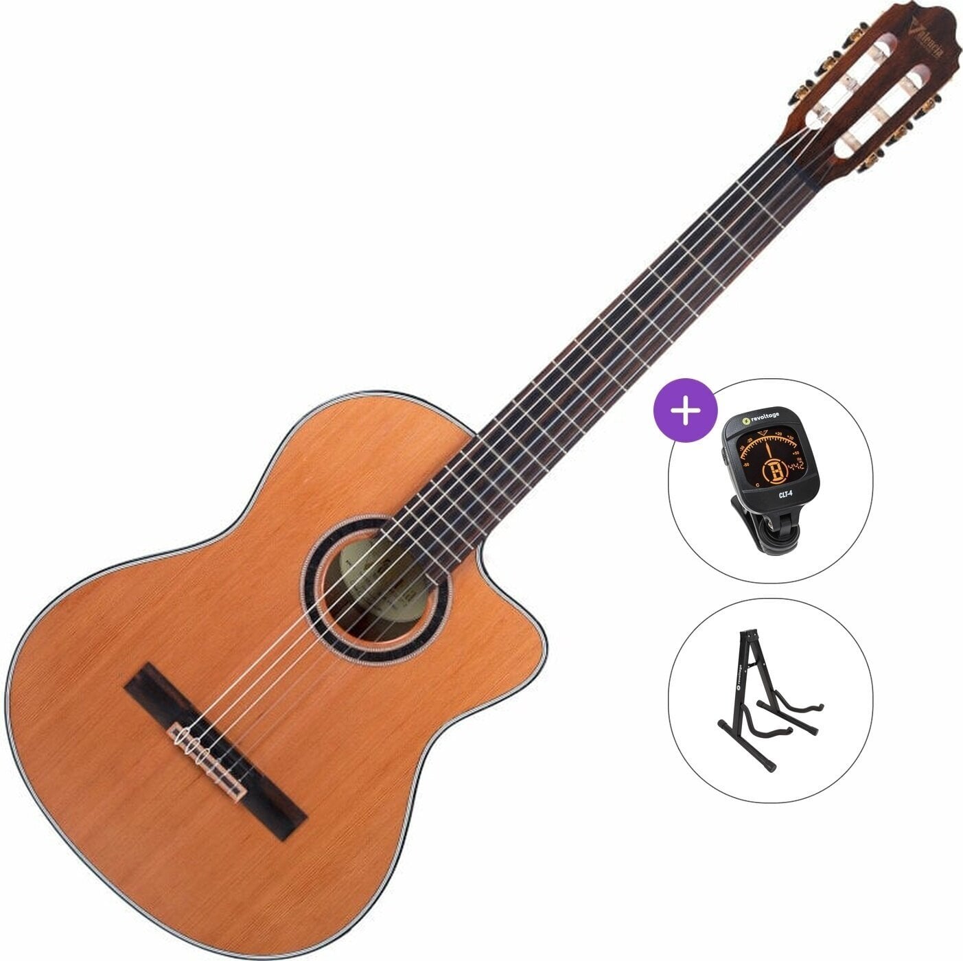 Gitara klasyczna z przetwornikiem Valencia VC774TCE Standard SET 4/4 Natural Gitara klasyczna z przetwornikiem