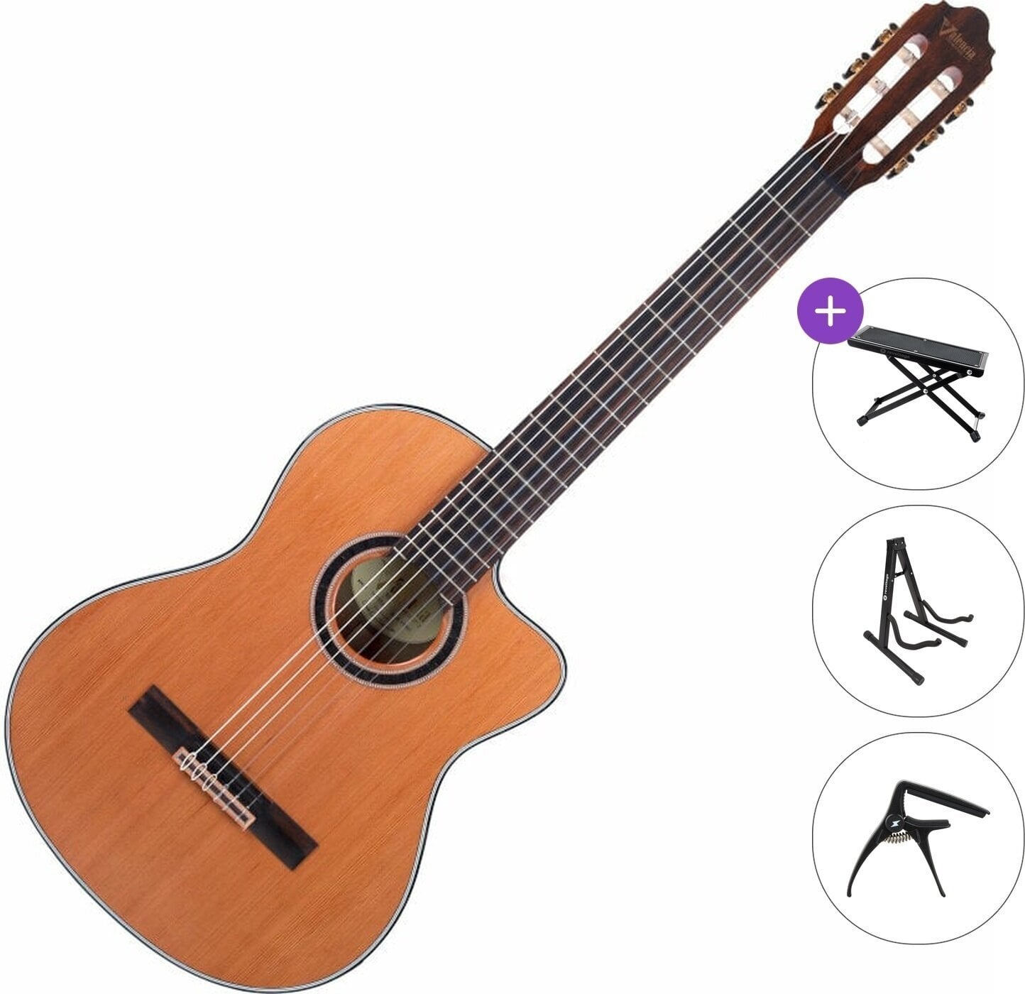 Klassieke gitaar met elektronica Valencia VC774TCE Premium SET 4/4 Natural Klassieke gitaar met elektronica
