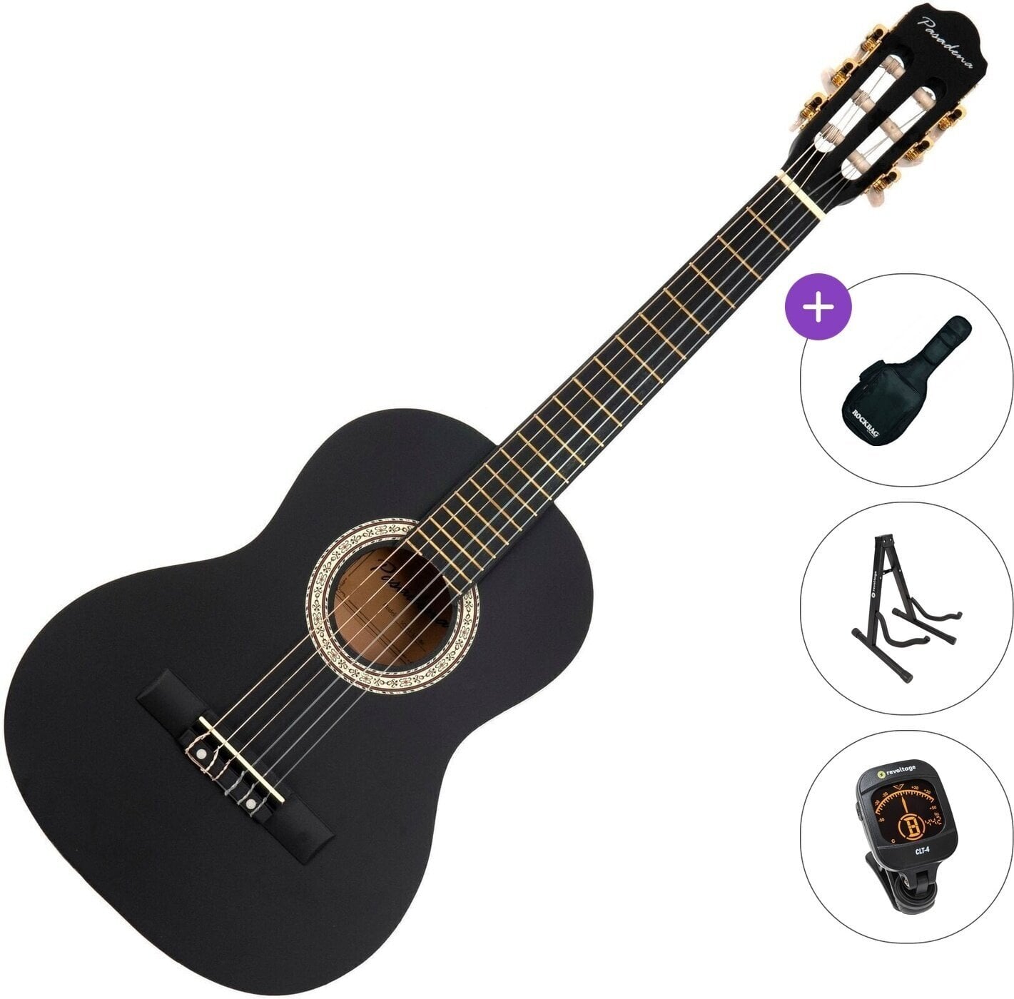 Guitare classique taile 1/2 pour enfant Pasadena SC041 Standard SET Black Guitare classique taile 1/2 pour enfant