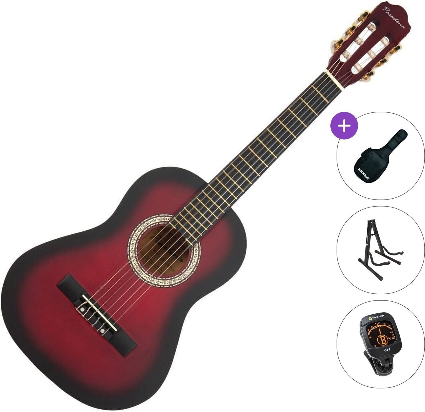 Guitare classique taile 1/2 pour enfant Pasadena SC041 Standard SET Red Burst Guitare classique taile 1/2 pour enfant