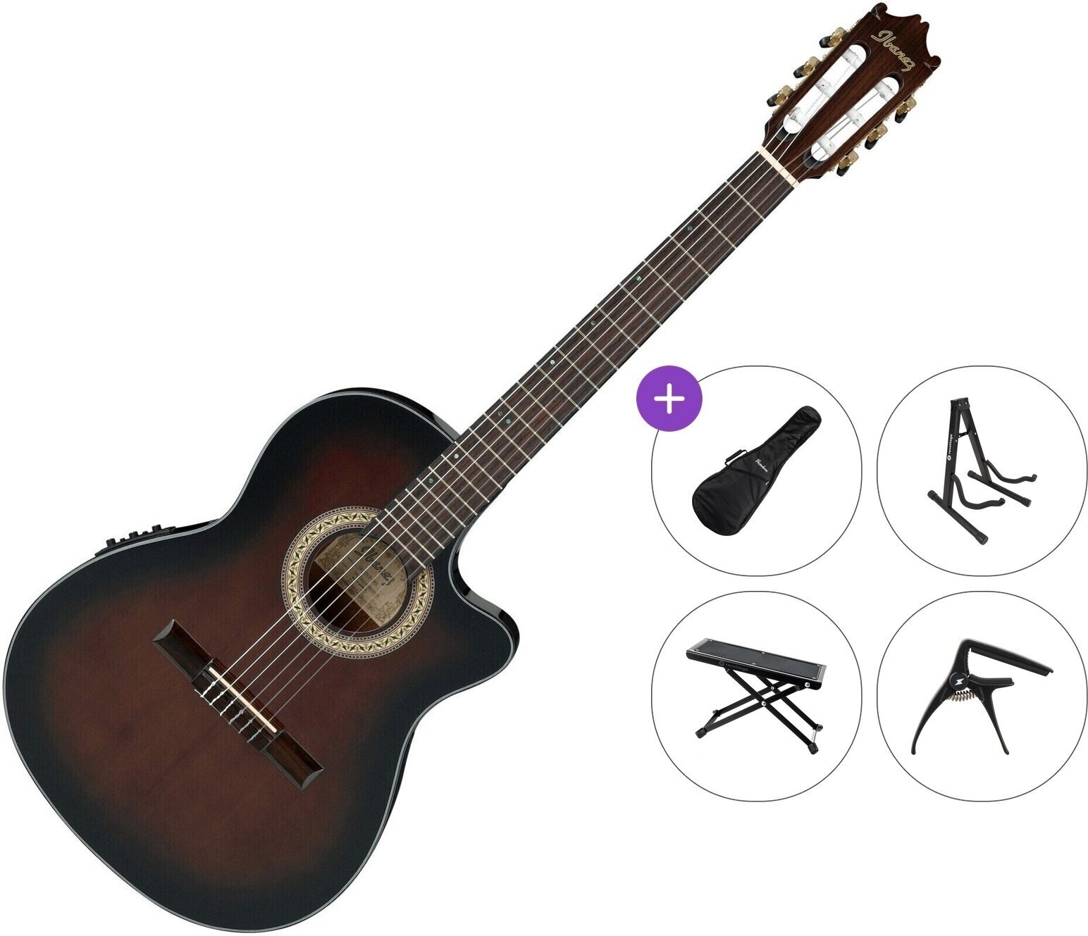 Klasična kitara z elektroniko Ibanez GA35TCE-DVS Premium SET 4/4 Dark Violin Sunburst High Gloss Klasična kitara z elektroniko