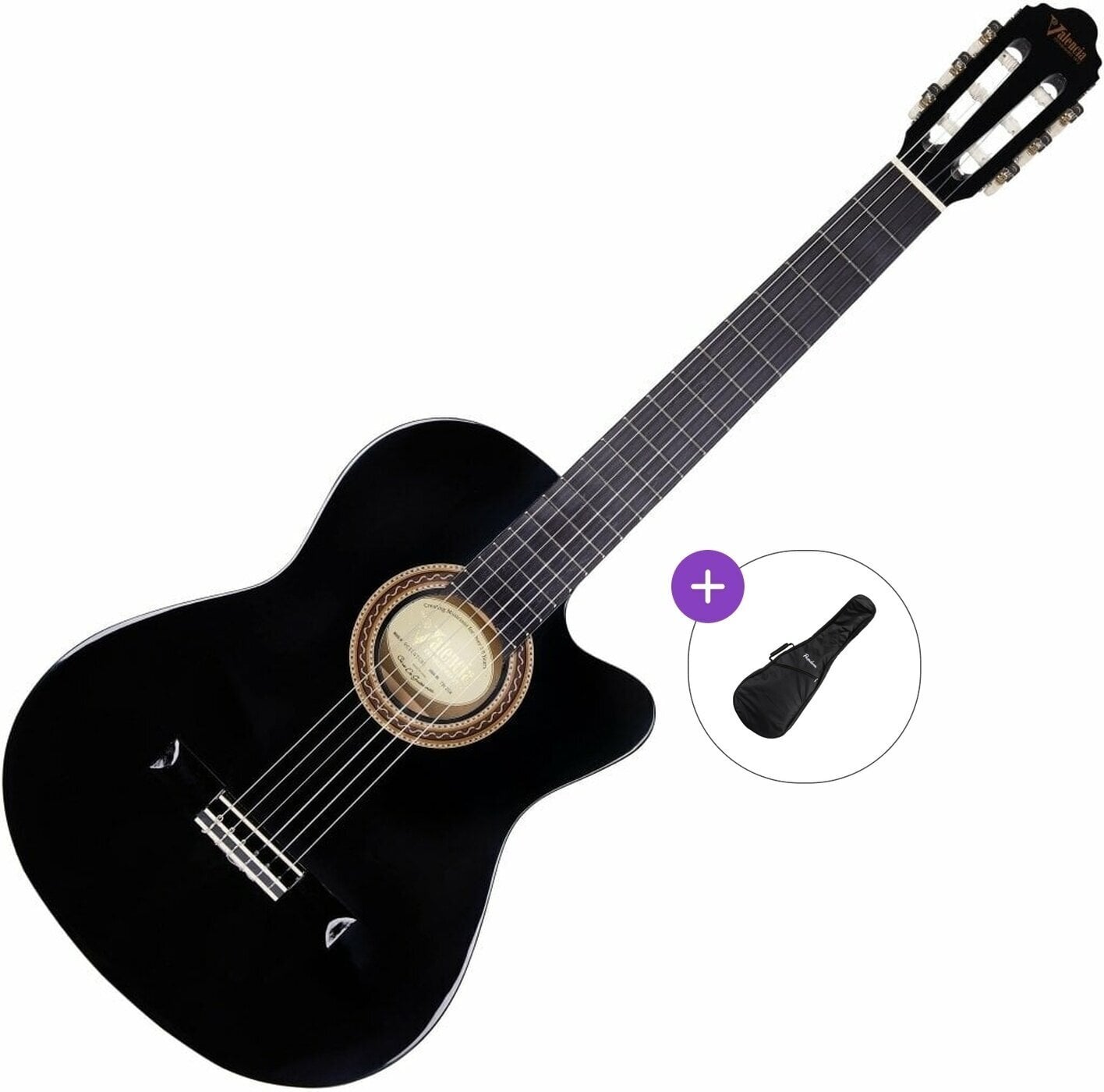 Klassikaline kitarr Valencia VC104TC Basic SET 4/4 Black Klassikaline kitarr