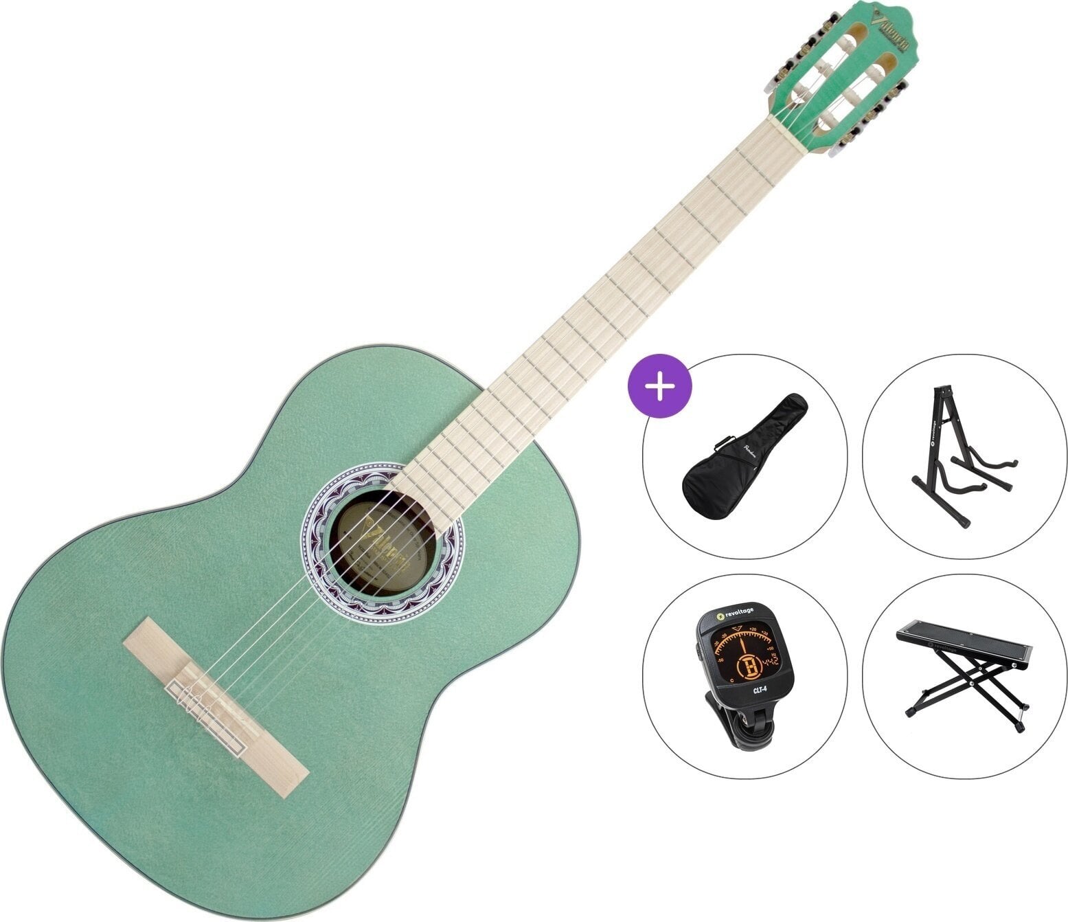 Guitarra clásica Valencia VC354H Premium SET 4/4 Aqua Blue Guitarra clásica