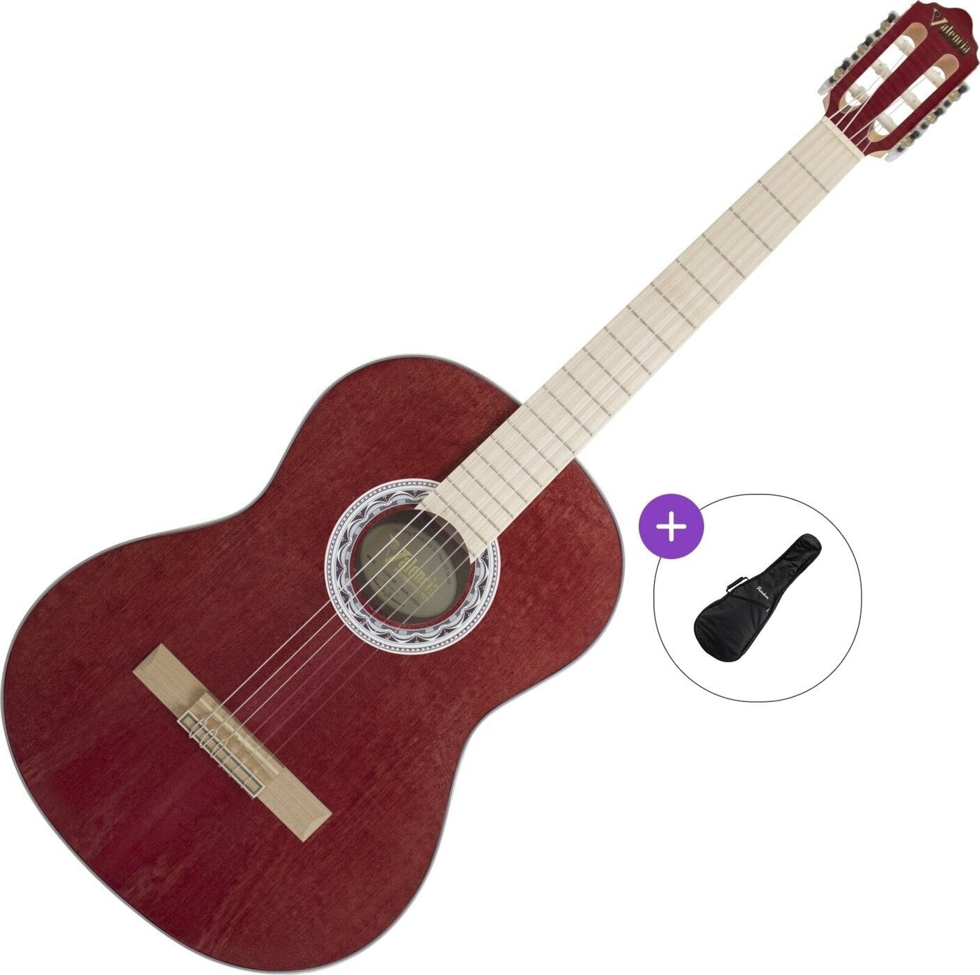 Klassieke gitaar Valencia VC354H Basic SET 4/4 Wine Red Klassieke gitaar