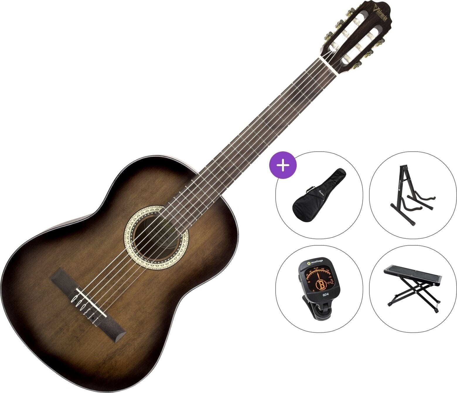 Klassieke gitaar Valencia VC404 Premium SET 4/4 Historic Sunburst Klassieke gitaar