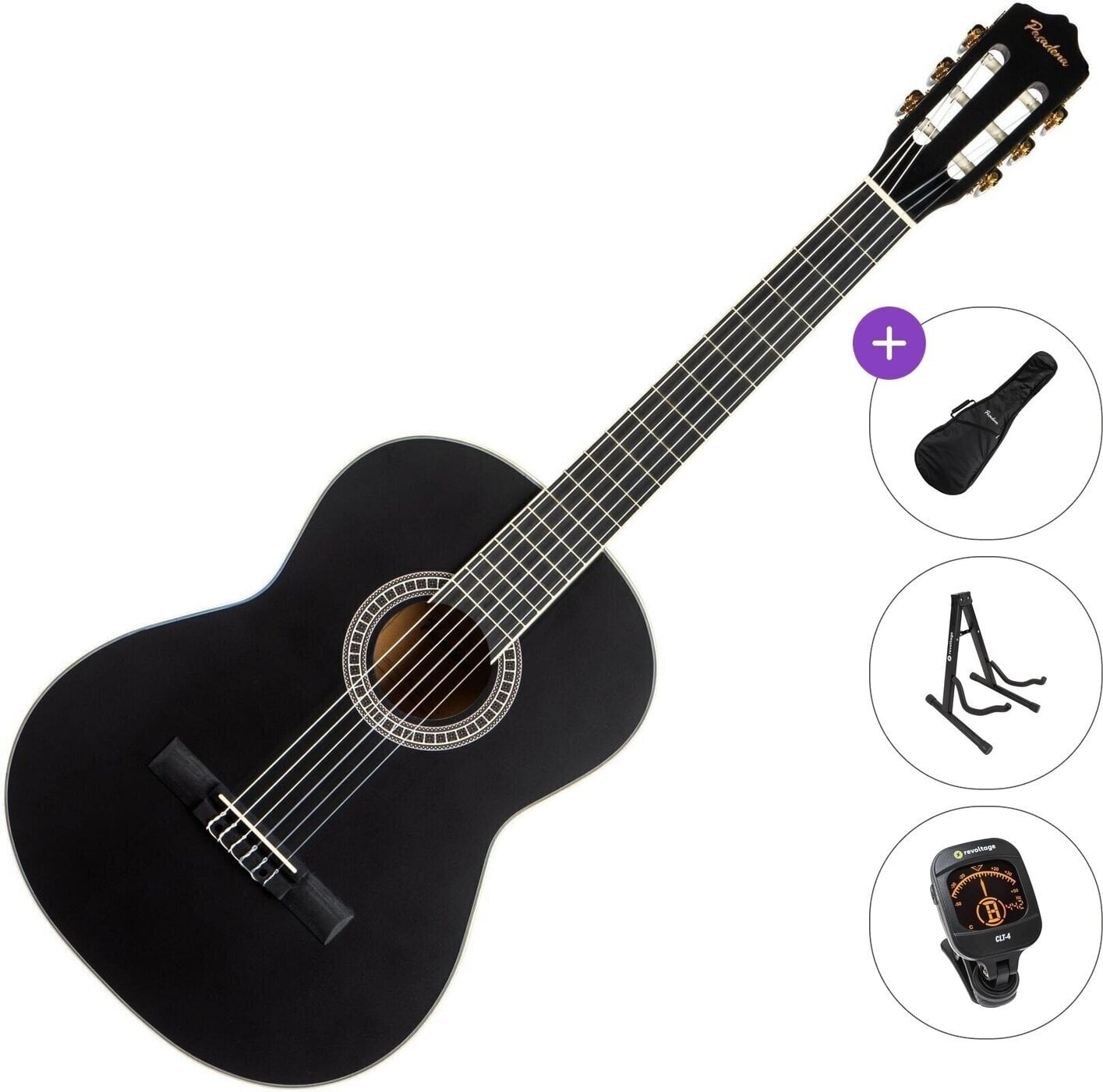 Klassieke gitaar Pasadena PC-10 Standard SET 4/4 Black Klassieke gitaar