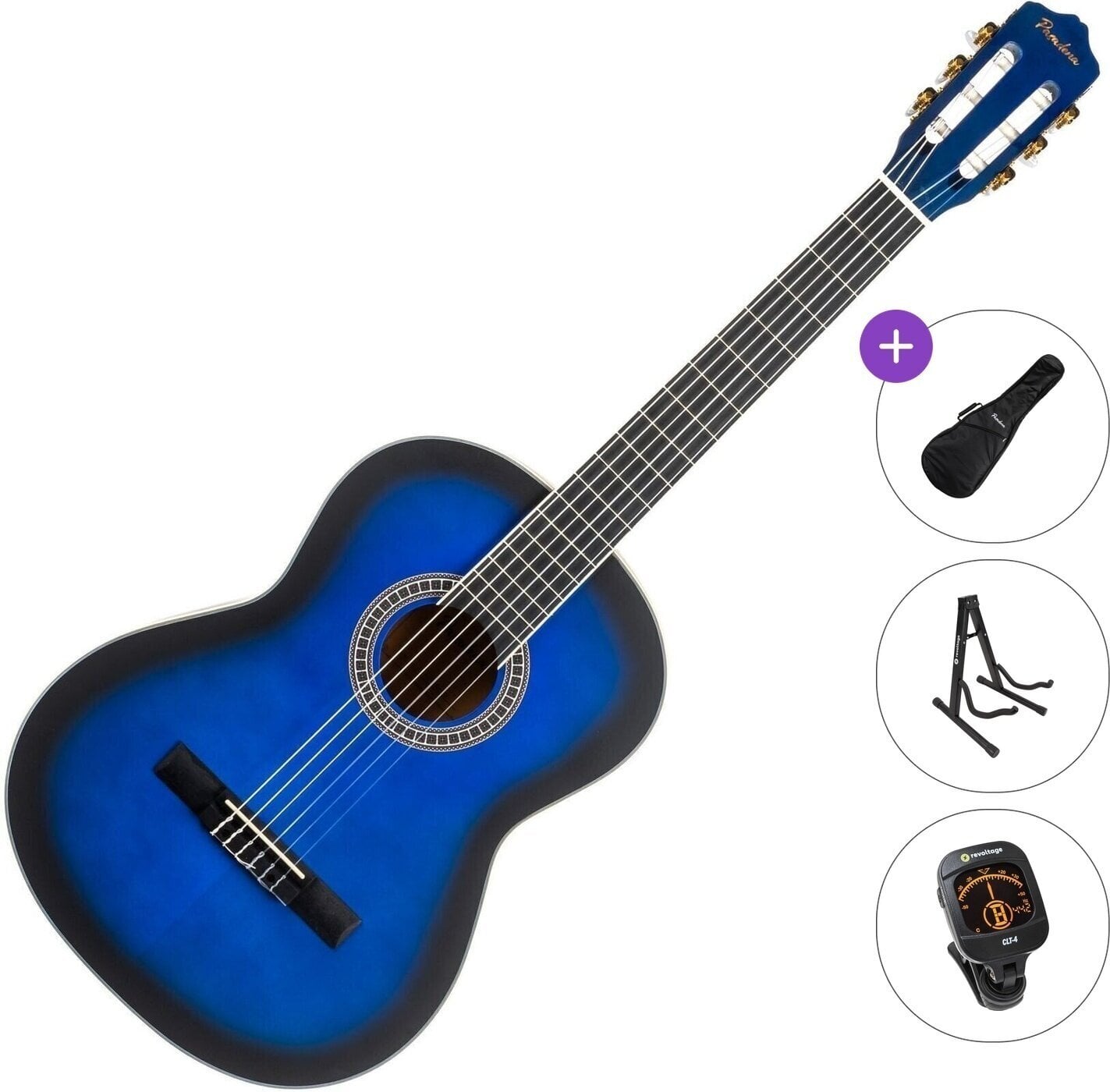 Klassikaline kitarr Pasadena PC-10 Standard SET 4/4 Blue Burst Klassikaline kitarr