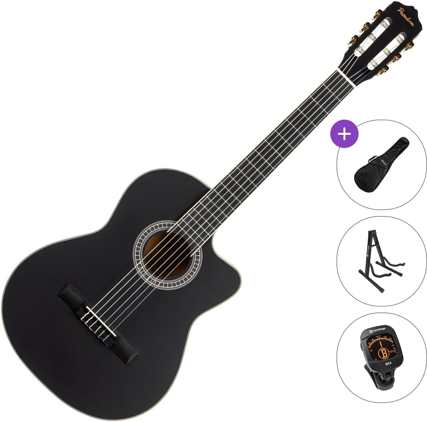 Klassieke gitaar Pasadena PCC-10 Standard SET 4/4 Black Klassieke gitaar