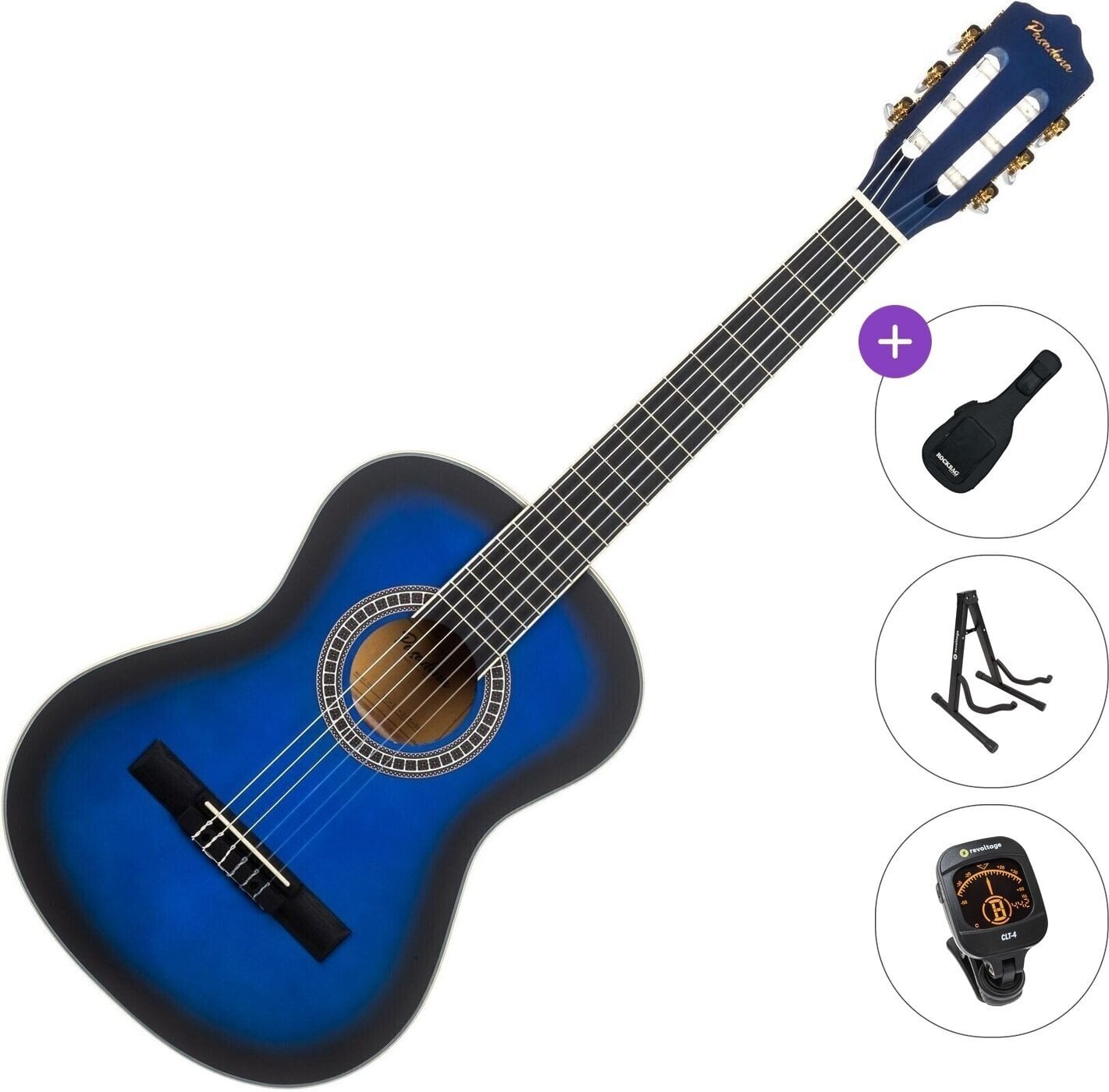 3/4 klassieke gitaar voor kinderen Pasadena PC-10-3/4 Standard SET Blue Burst 3/4 klassieke gitaar voor kinderen