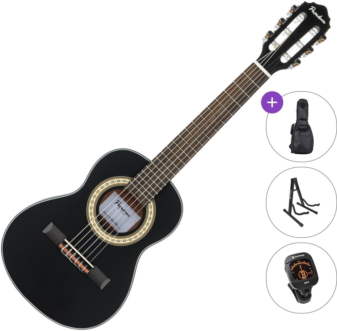 Kwart klassieke gitaar voor kinderen Pasadena PC-100 Standard SET Black Kwart klassieke gitaar voor kinderen