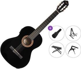 Guitarra clássica com pré-amplificador Valencia VC104E Premium SET 4/4 Black Guitarra clássica com pré-amplificador