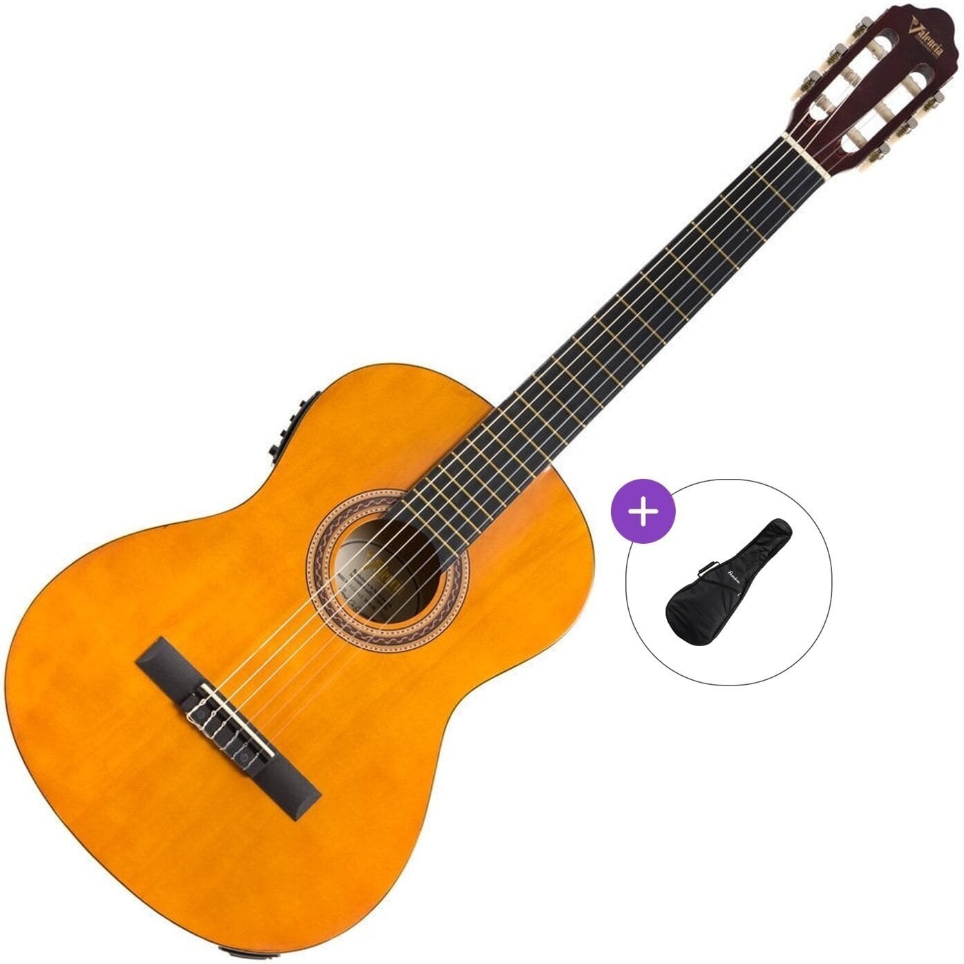 Klassieke gitaar met elektronica Valencia VC104E Basic SET 4/4 Natural Klassieke gitaar met elektronica