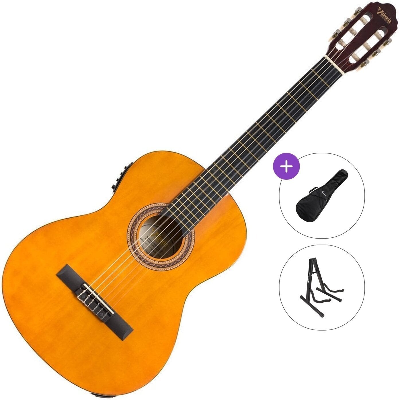 Klassieke gitaar met elektronica Valencia VC104E Standard SET 4/4 Natural Klassieke gitaar met elektronica