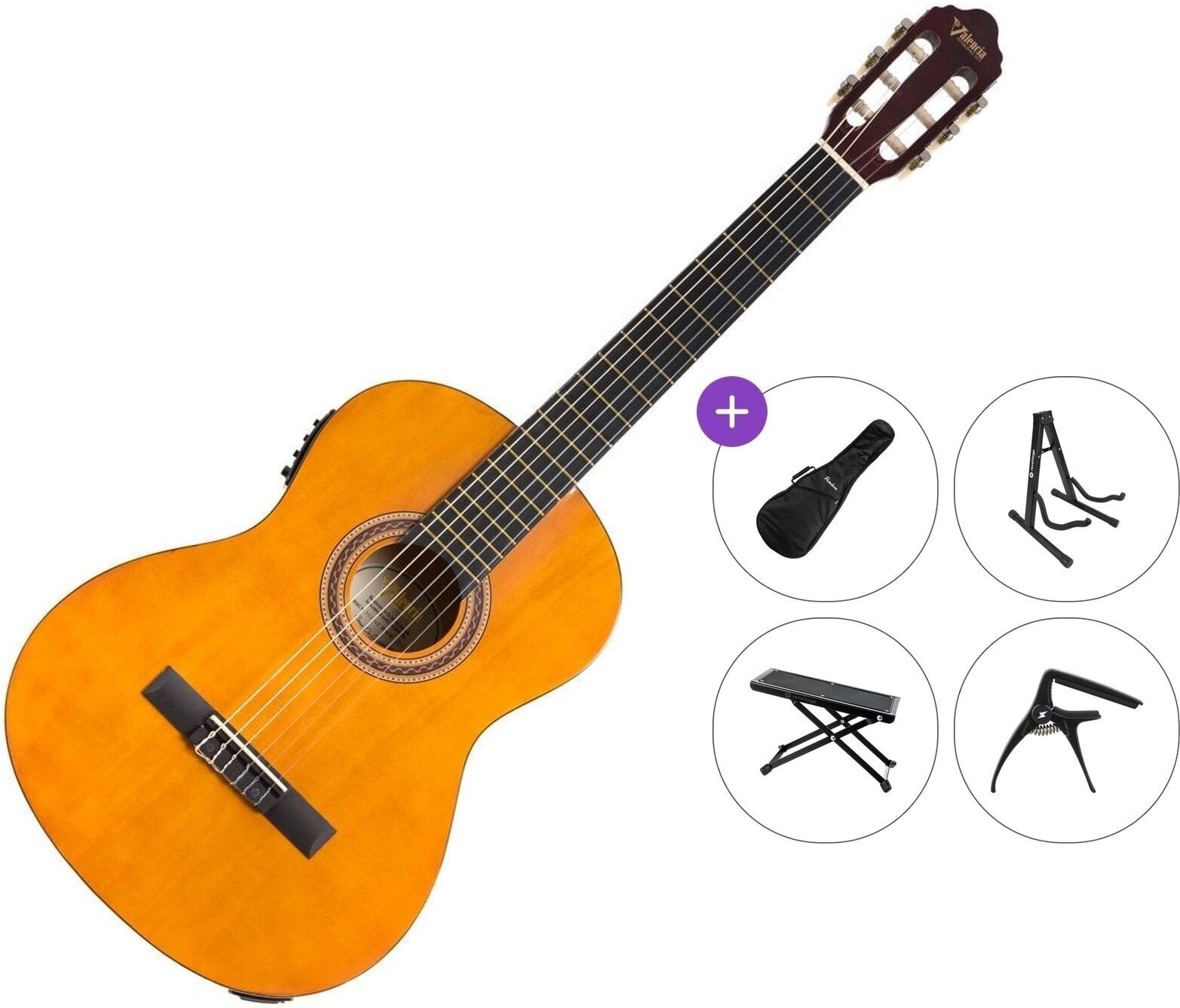 Klassieke gitaar met elektronica Valencia VC104E Premium SET 4/4 Natural Klassieke gitaar met elektronica
