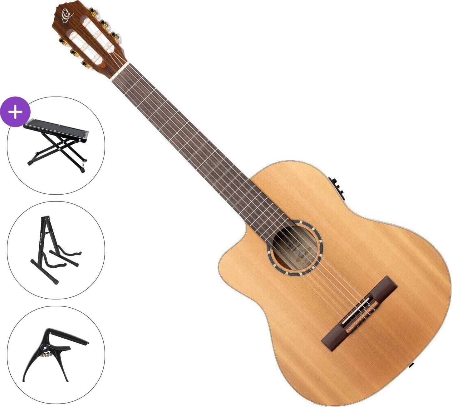 Klassieke gitaar met elektronica Ortega RCE131L Premium SET 4/4 Natural Klassieke gitaar met elektronica