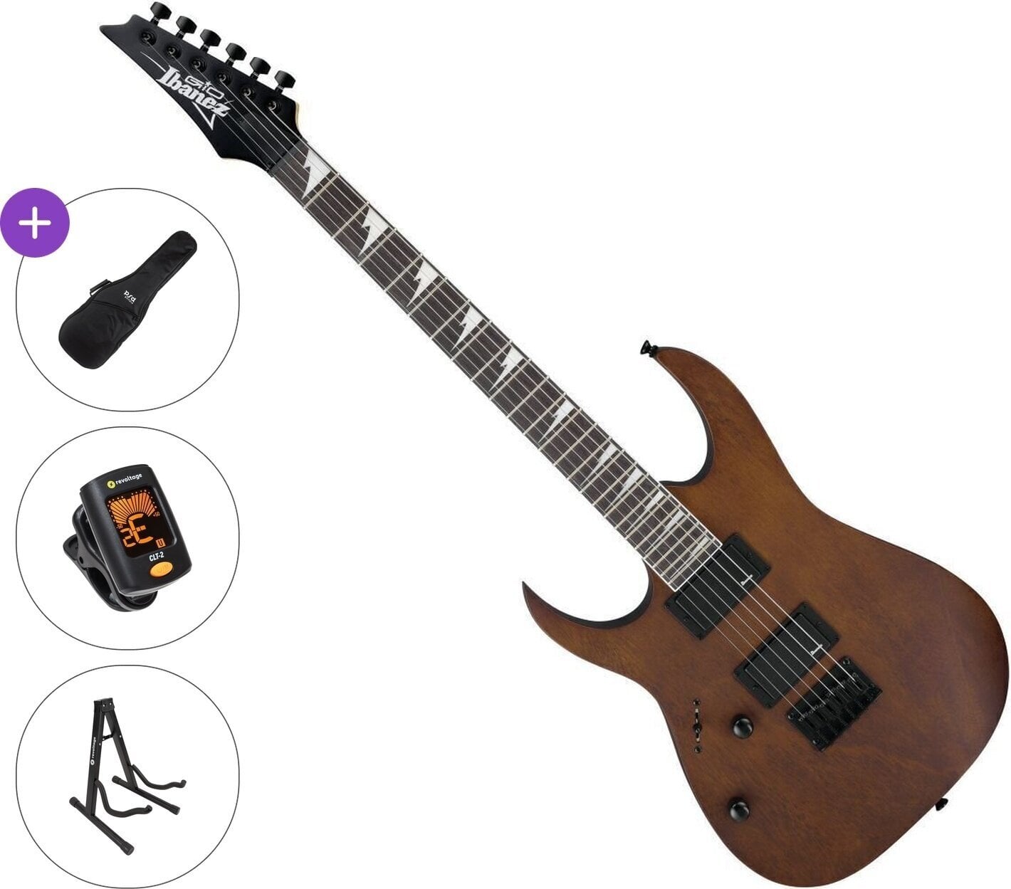 Electric guitar Ibanez GRG121DXL-WNF Basic SET Walnut Flat Electric guitar