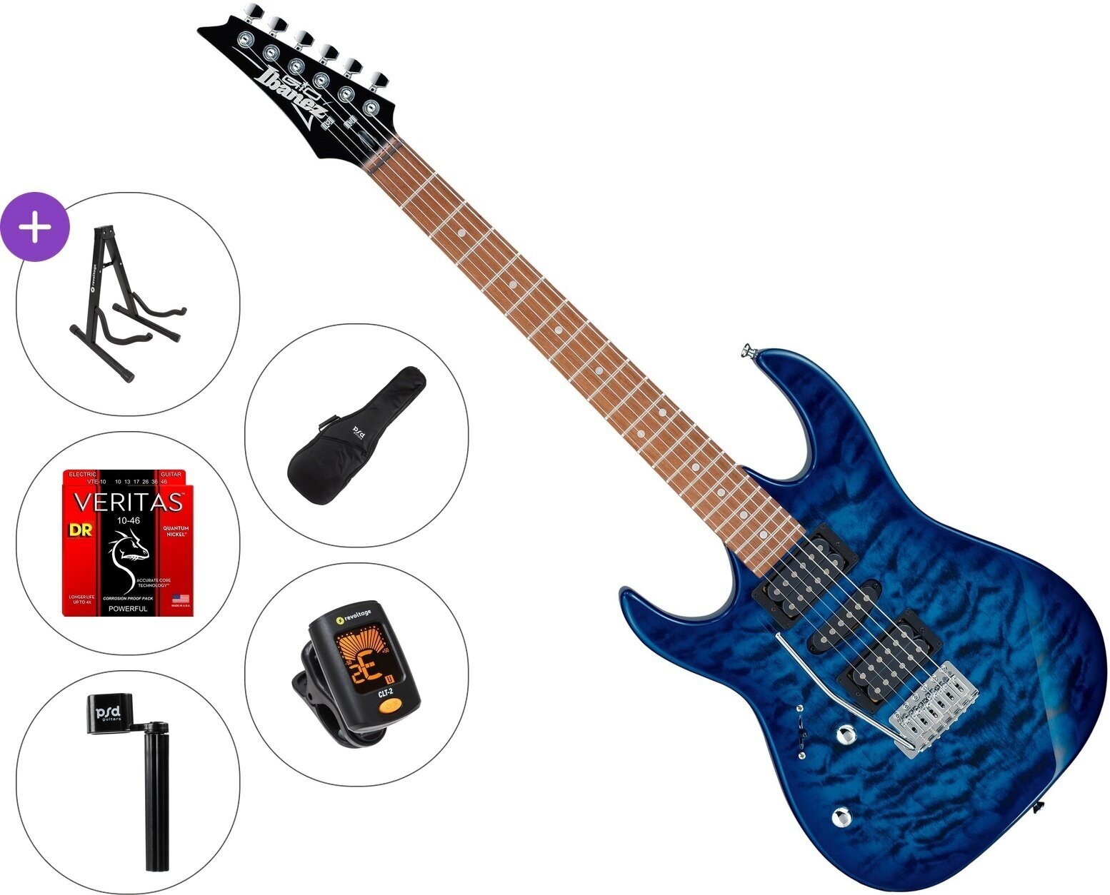 Chitarra Elettrica Ibanez GRX70QAL-TBB Standard SET Transparent Blue Burst Chitarra Elettrica