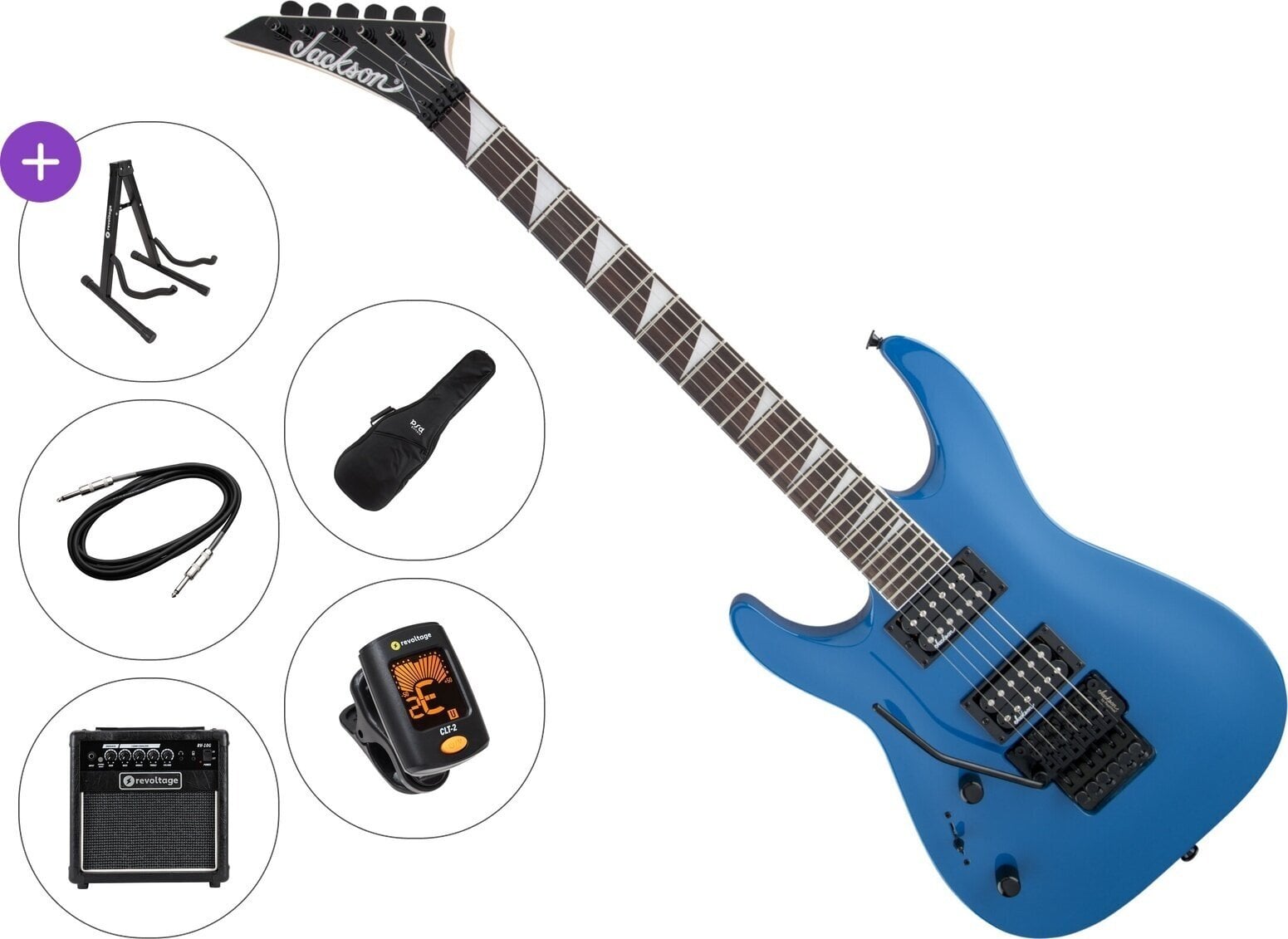 Electric guitar Jackson JS32L Dinky DKA AH Premium SET Bright Blue Electric guitar