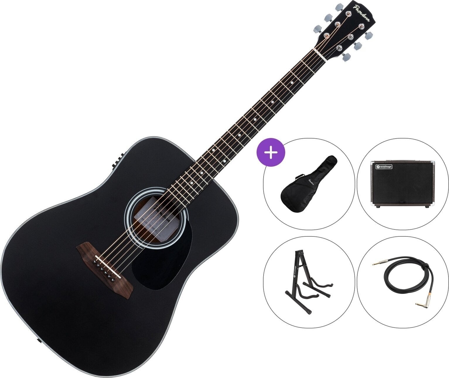 Chitarra Semiacustica Dreadnought Pasadena PD-100E Premium SET Black Chitarra Semiacustica Dreadnought