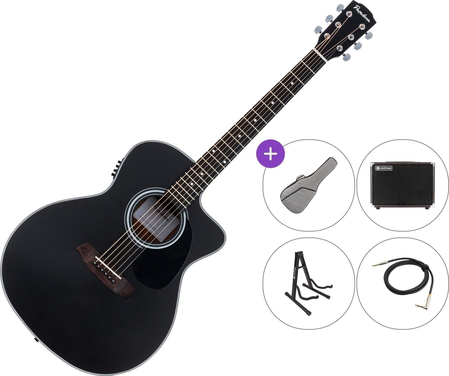 electro-acoustic guitar Pasadena PGC-100E Premium SET Black electro-acoustic guitar