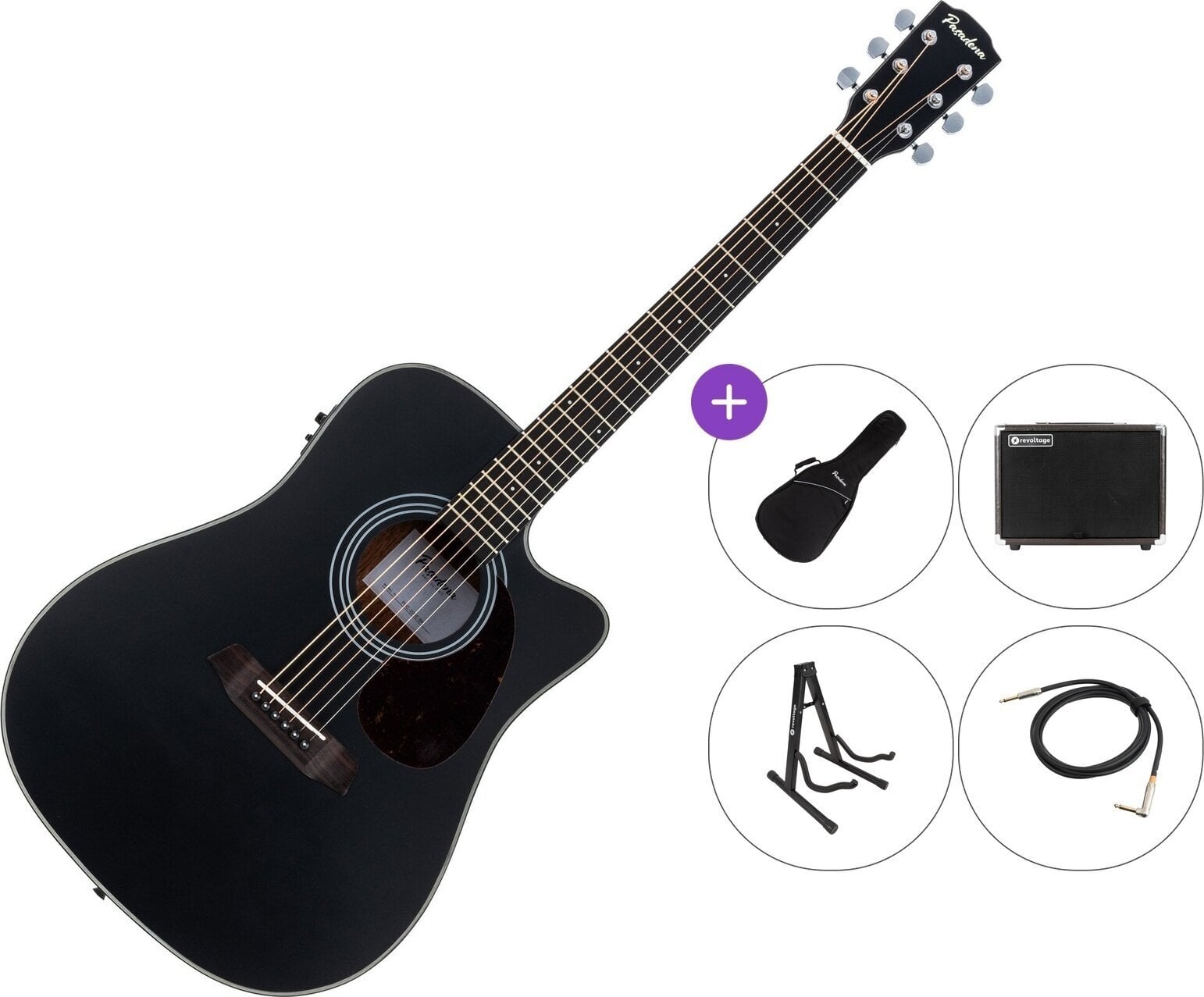 electro-acoustic guitar Pasadena PDC-200E Premium SET Black electro-acoustic guitar